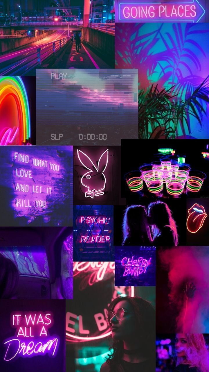 Neon aesthetic collage Wallpaper Download