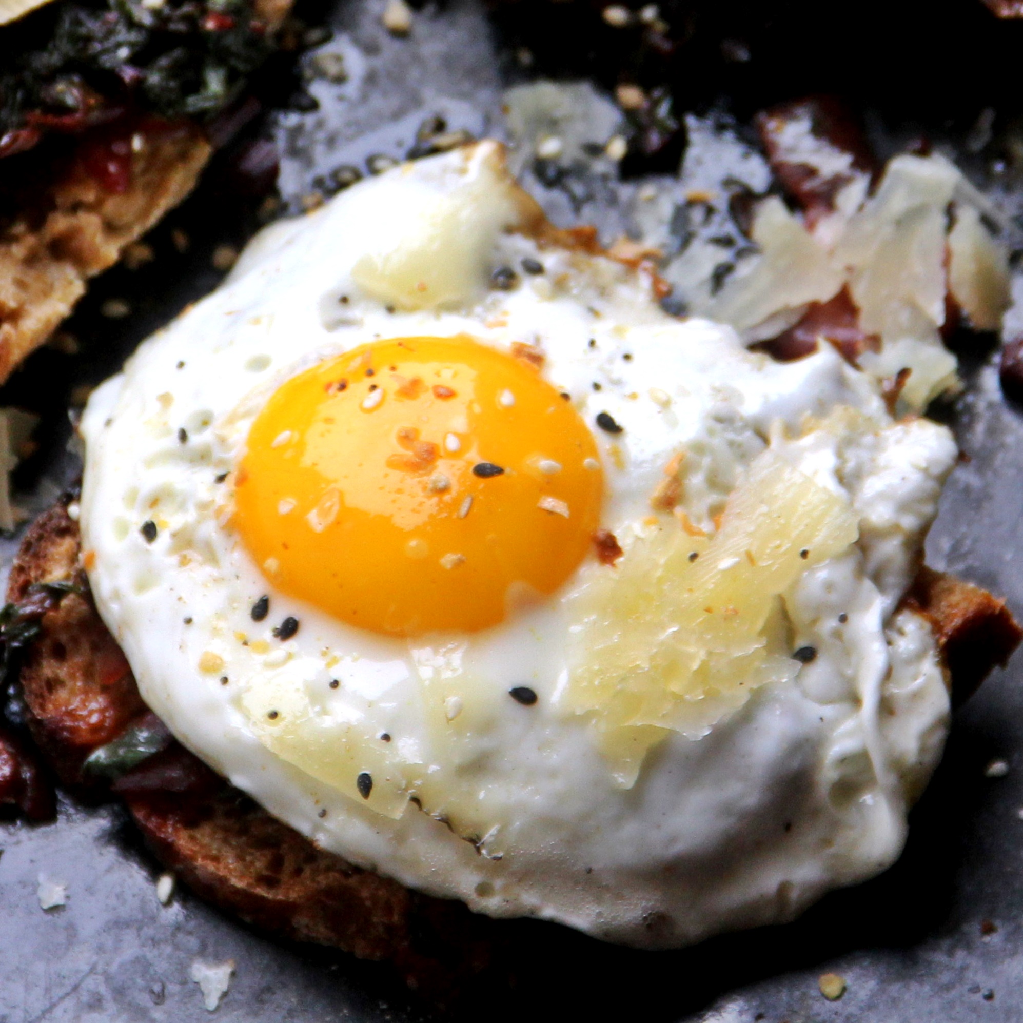 Fried Eggs with Parmesan and Tangled Beet Greens