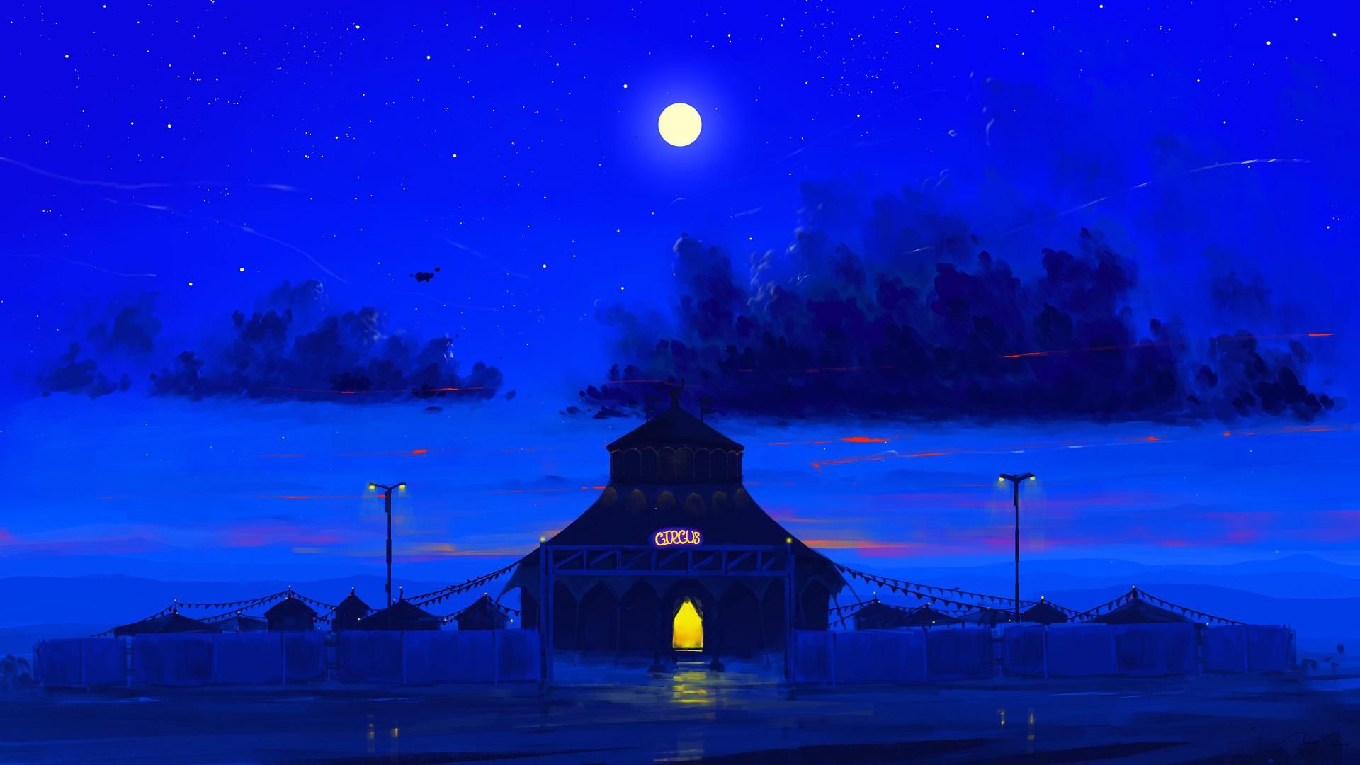 Circus moonlight [1920x1080]. Digital painting, HD wallpaper, Digital wallpaper