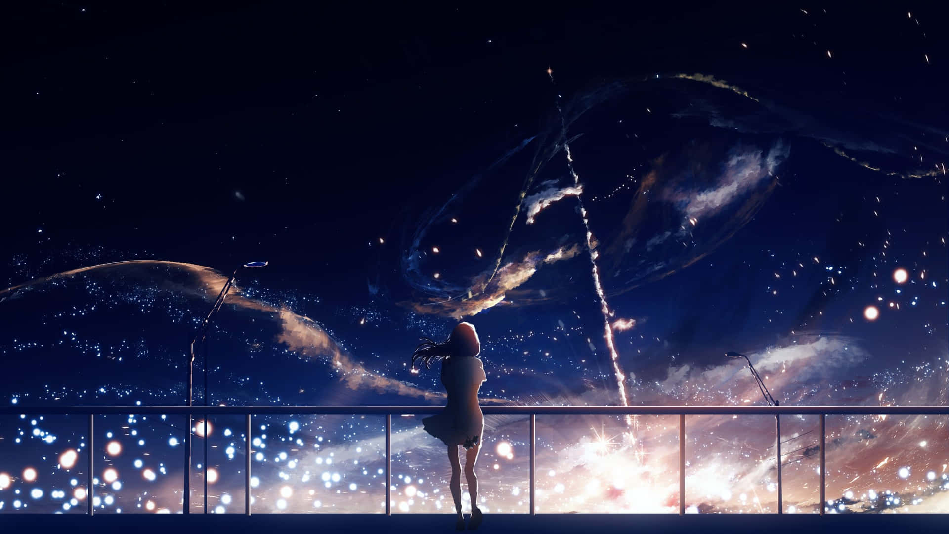Download A Girl Looking Out At The Night Sky Wallpaper