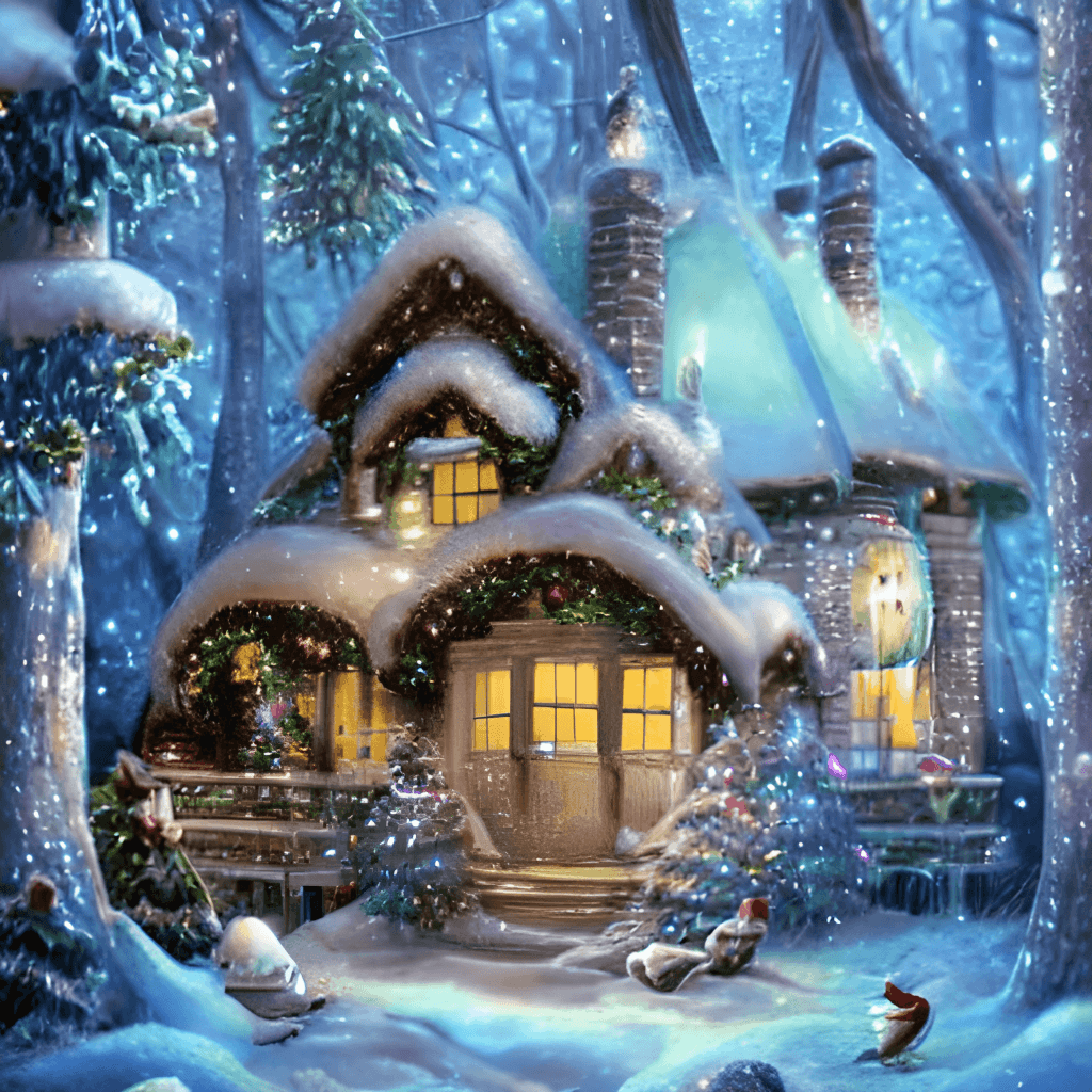 Enchanting Whimsical Christmas Cottage Scene in Snow · Creative Fabrica