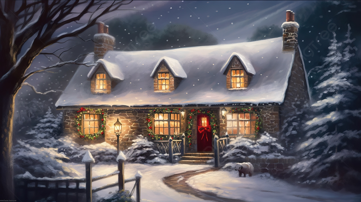 House With Snowy Trees And Lights Background, Christmas Picture, Christmas, Sale Background Image And Wallpaper for Free Download