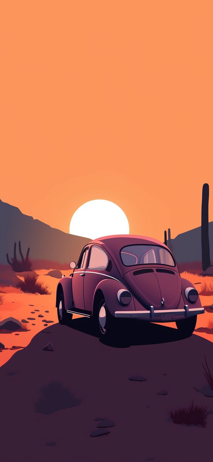 Volkswagen Beetle & Sunset Wallpaper Wallpaper. Sunset wallpaper, Wallpaper, Adventure art