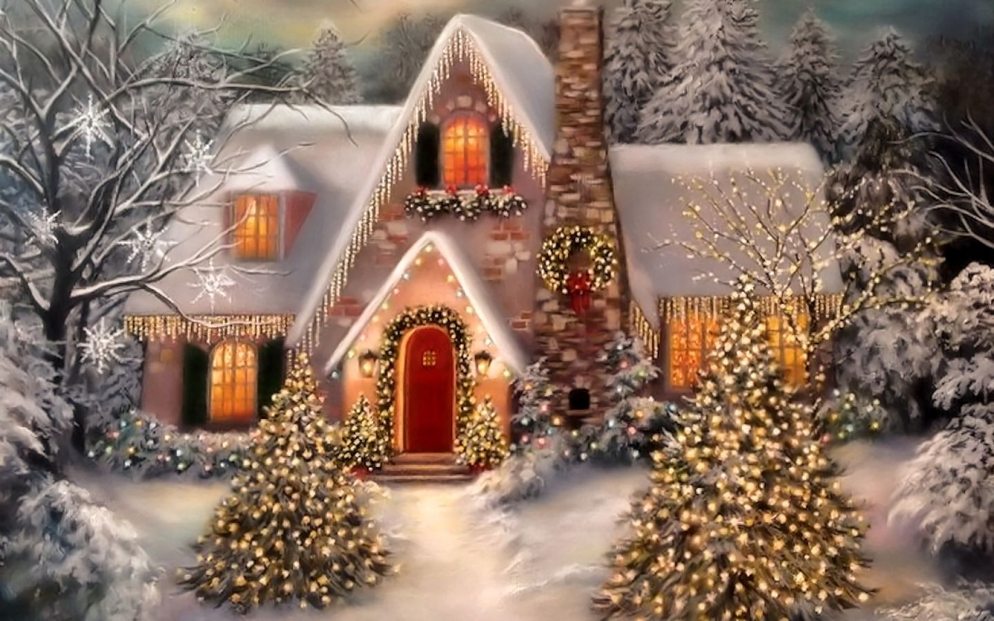 HD desktop wallpaper: Winter, Snow, Light, Christmas, Holiday, House, Christmas Lights download free picture