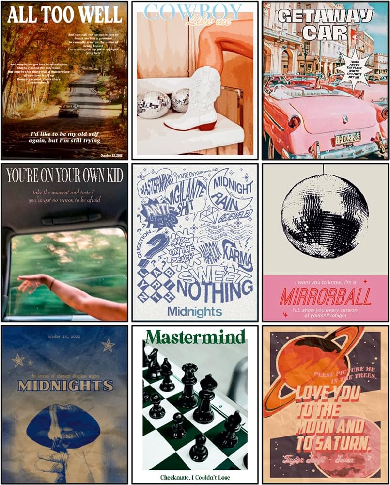 FLOWRA Taylor Music Poster Swift For Walls Music Posters For Room Decor Aesthetic 9 Pcs Vintage poster Album Cover Gifts For Girls Preppy Room Decor Aesthetic Collage UNFRAMED (taylor, 8x10), Amazon.com.au