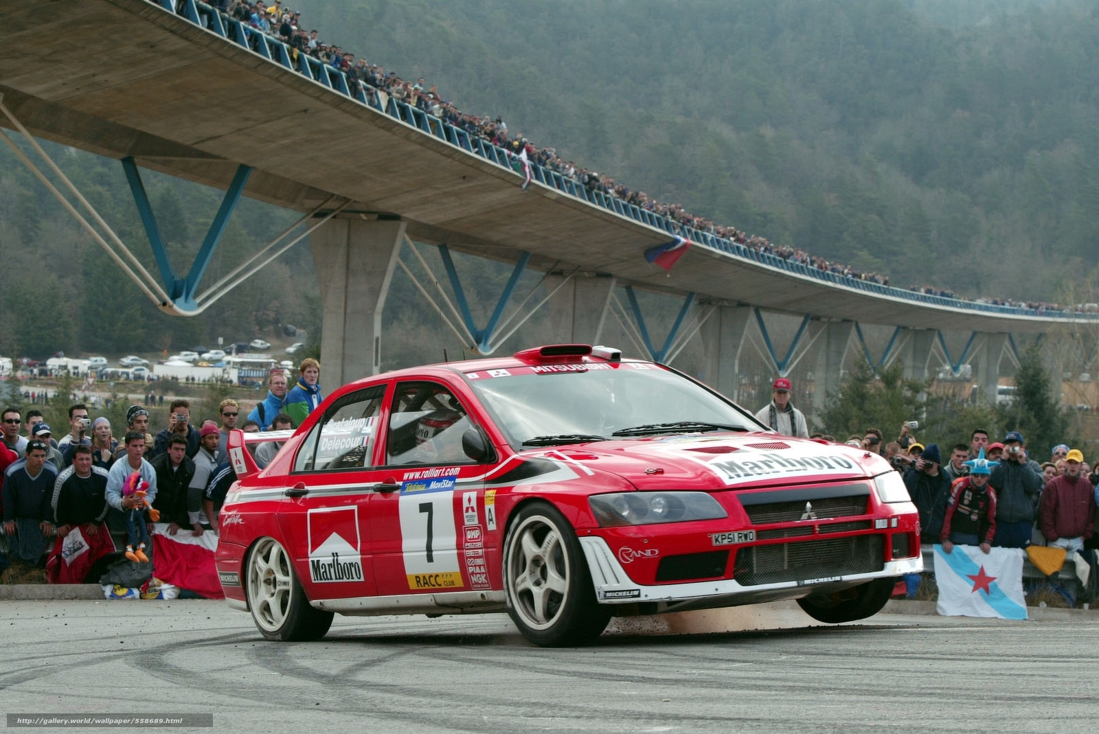 Download wallpaper WRC 2002, Rally Catalunya, Mitsubishi lancer WRT, F.Delecour free desktop wallpaper in the resolution 1617x1080