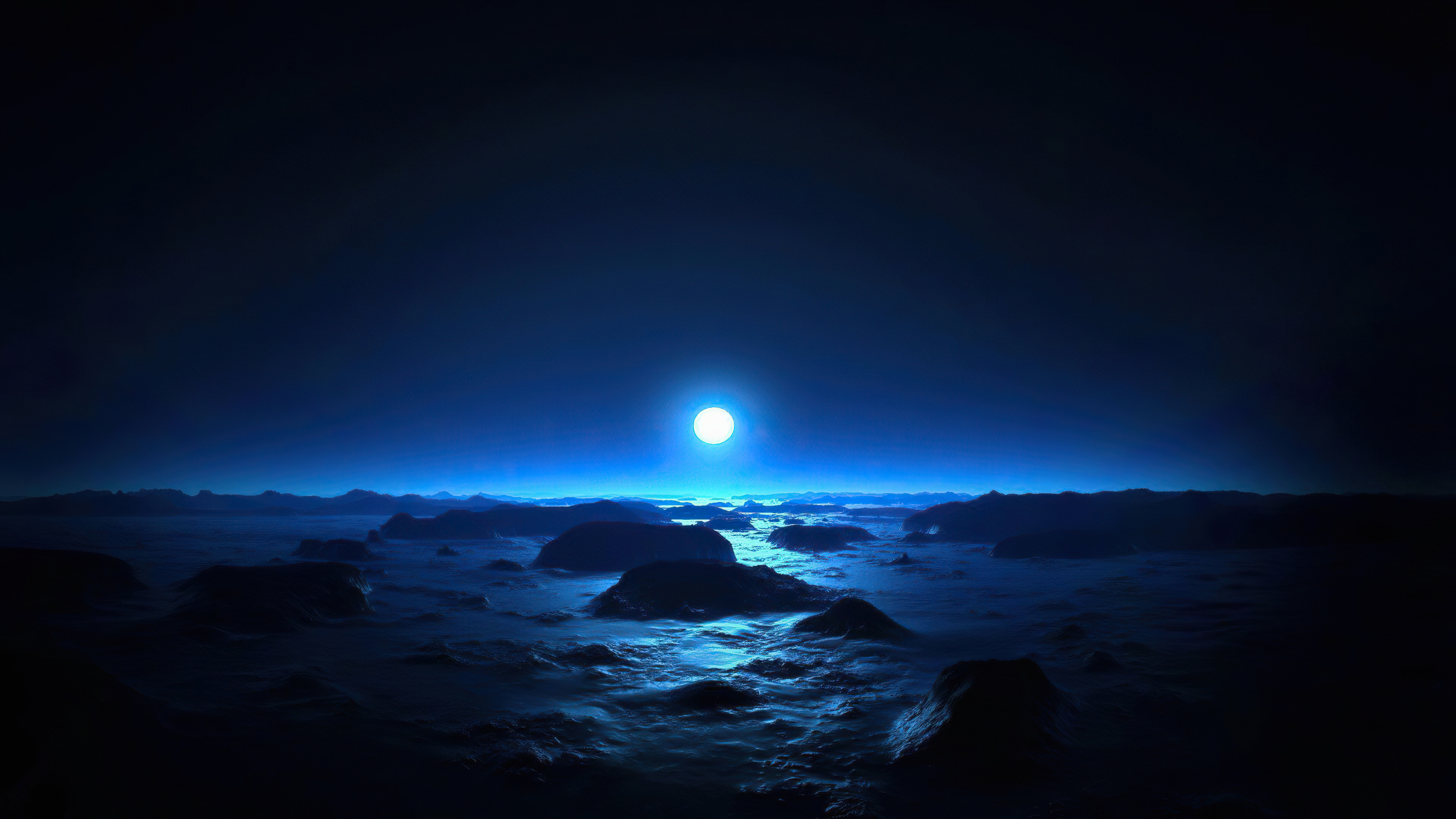 Ocean Dark Night Moon 4k Wallpaper, HD Artist Wallpaper, 4k Wallpaper Image, Background, Photos and Picture