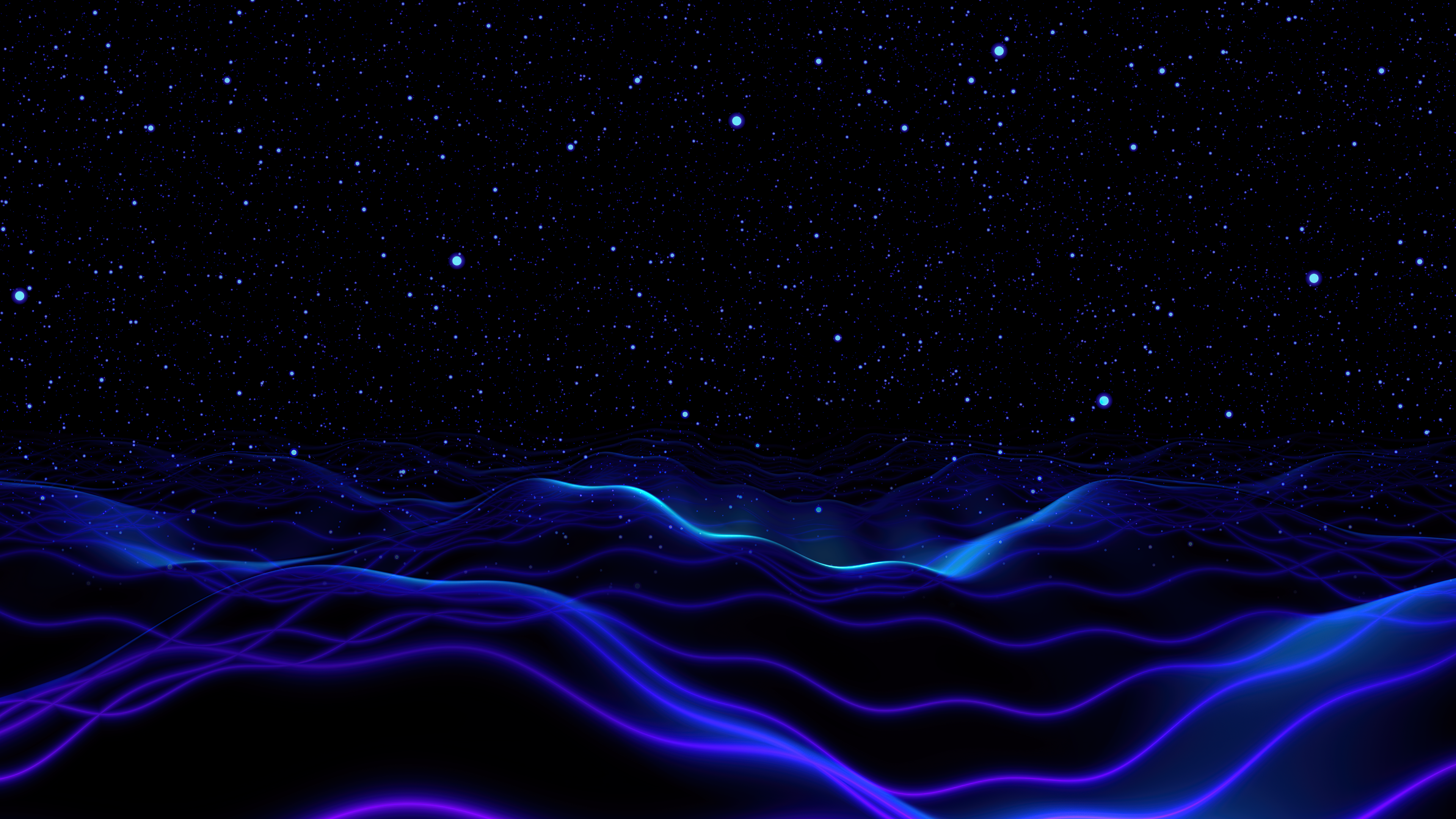 Night sky Wallpaper 4K, Surreal, Blue waves, Digital Art