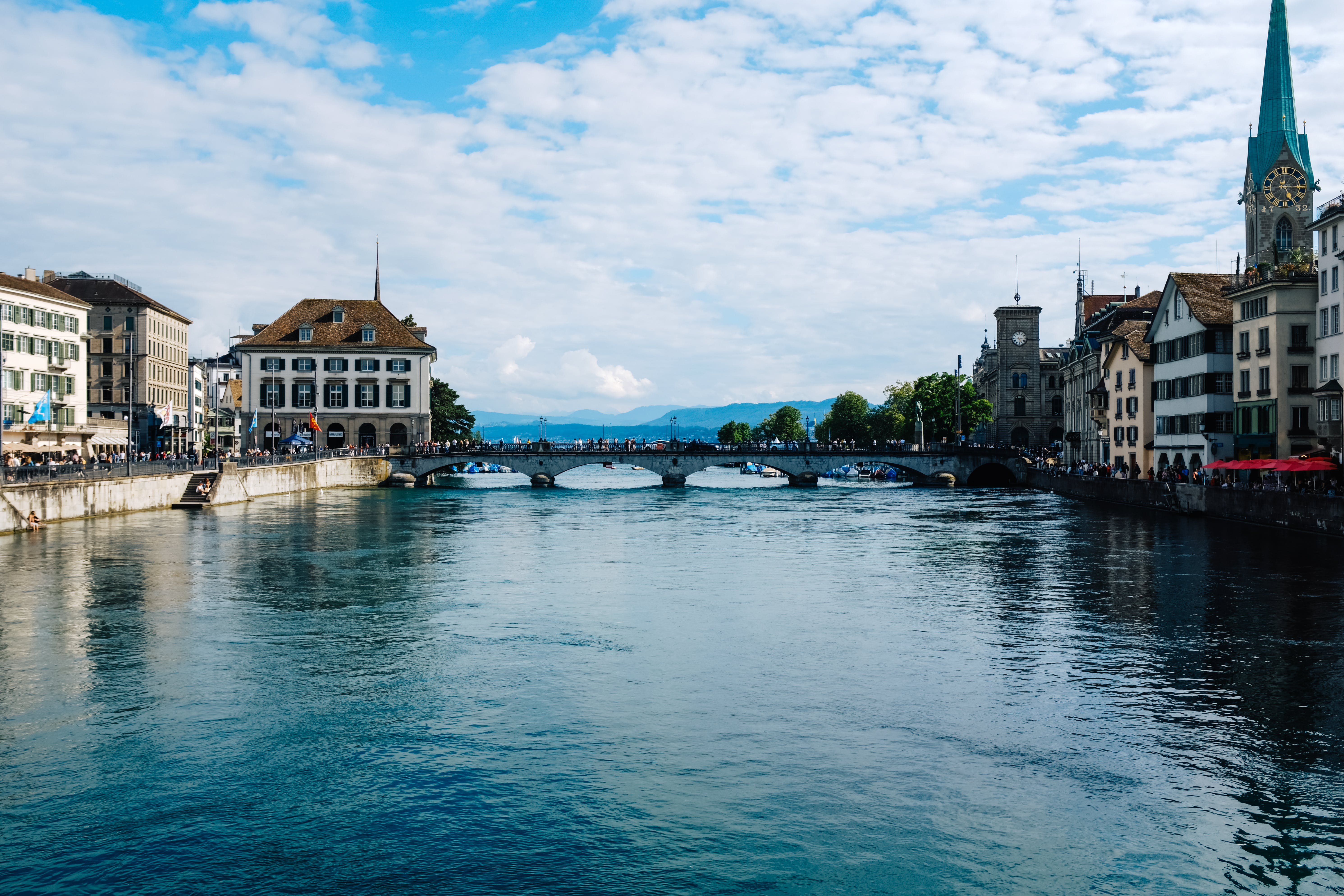 View of the Limmat and Waterfront Buildings in Zurich, Switzerland · Free