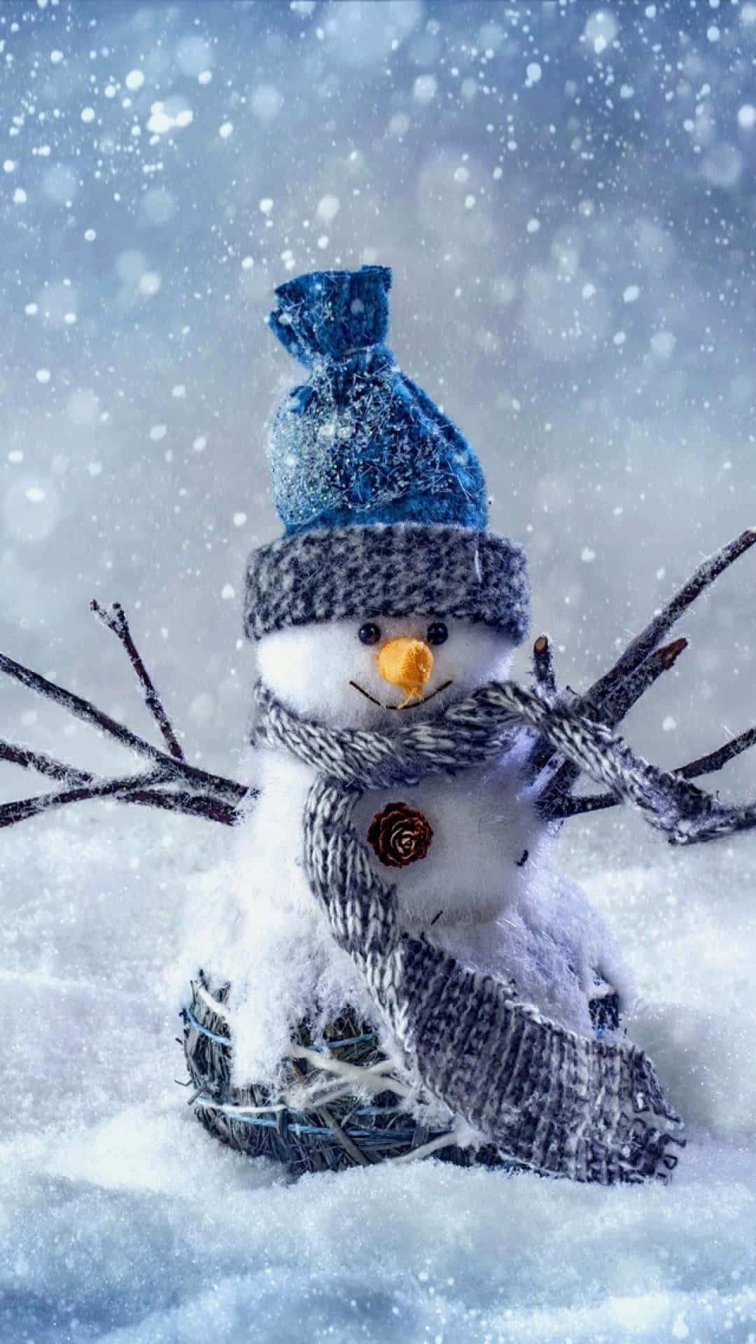 Download Cute Winter Snowman Smiling Phone Wallpaper