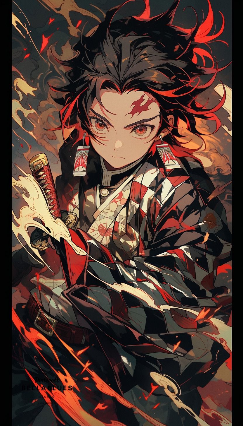 Courageous Spirit: Striking Tanjiro Kamado Illustration from Demon Slayer Anime. Anime wallpaper, Slayer anime, Demon king anime