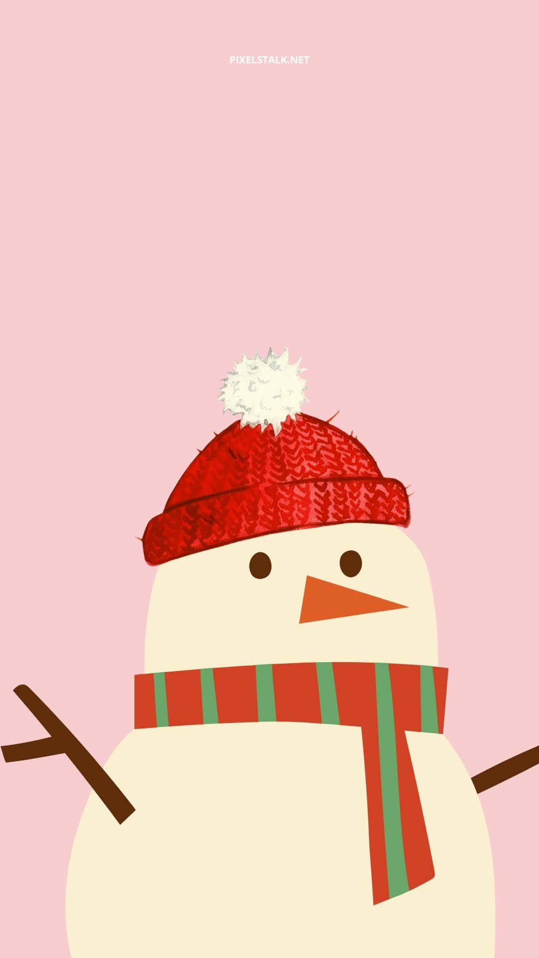 Download Cute Winter Snowman Wearing Red Hat Phone Wallpaper