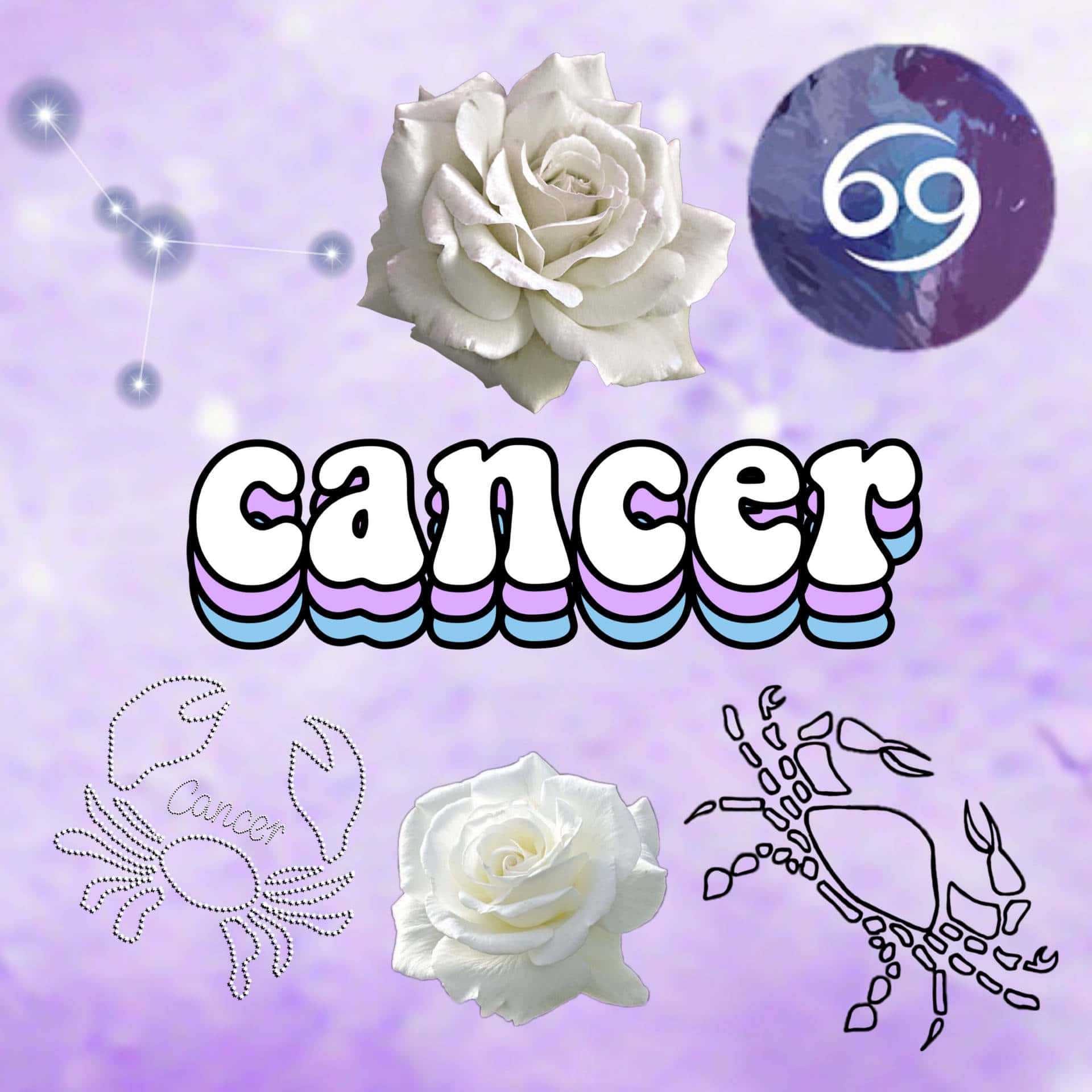 Download Cute Cancer Zodiac Sign Purple Collage Wallpaper