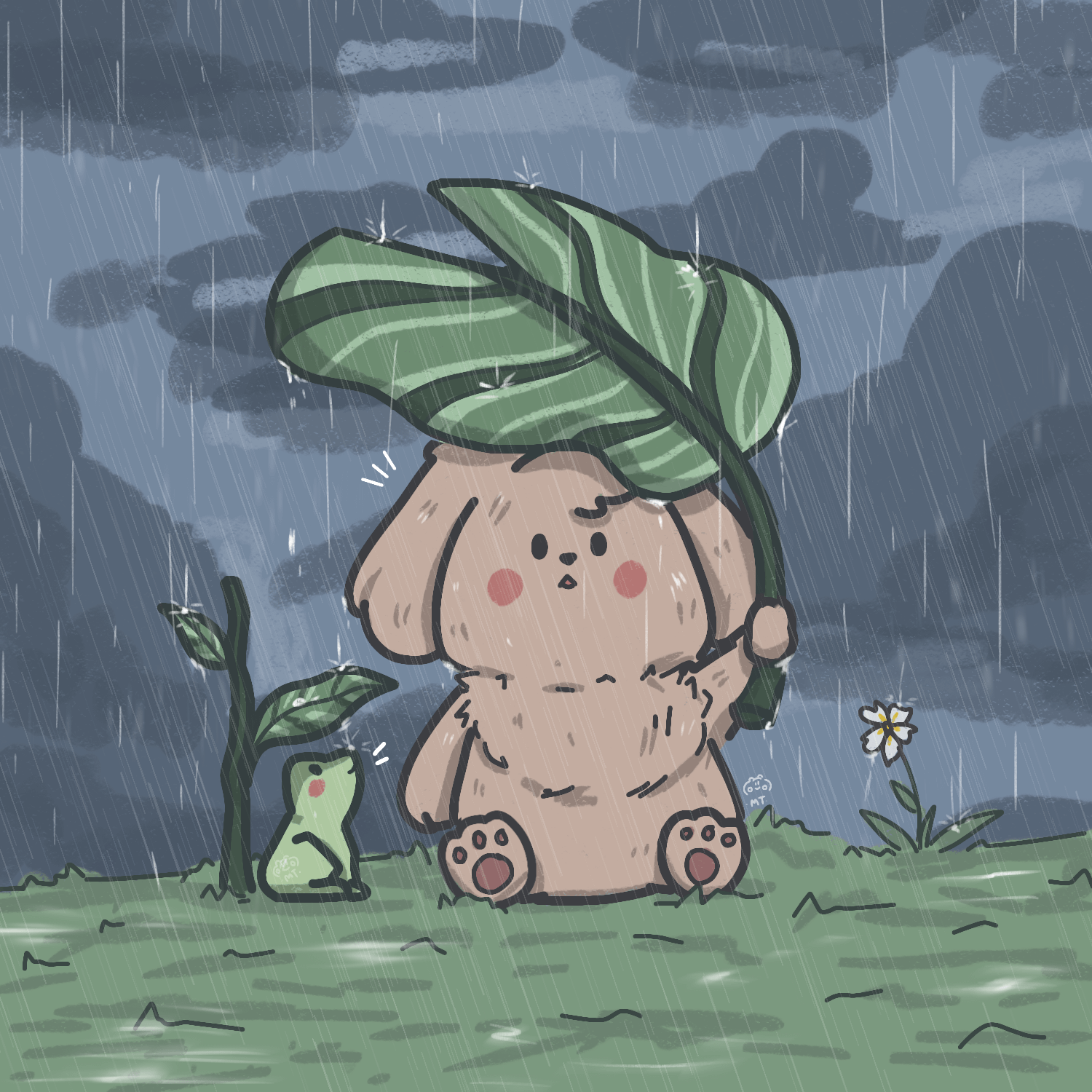 PuppyM met a new friend while playing in the rain