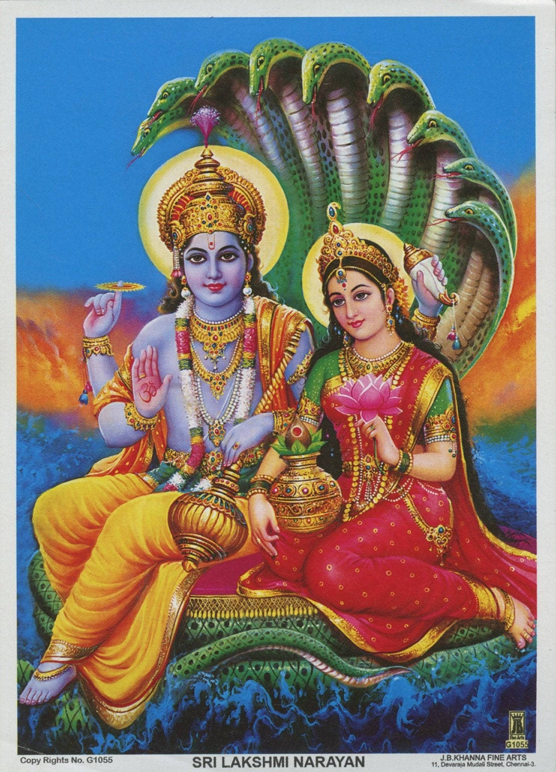 Download Goddess Lakshmi And Vishnu On Shesha Throne HD Wallpaper