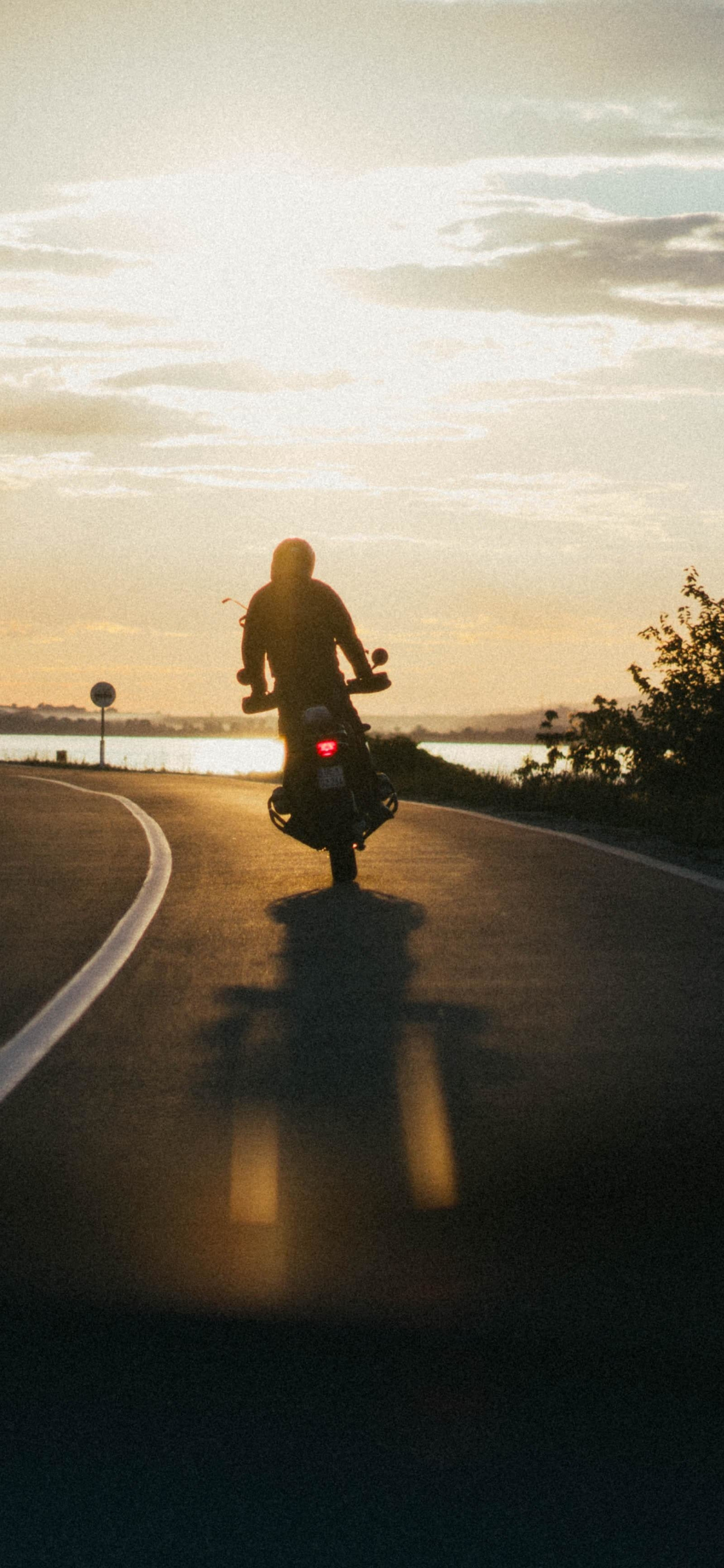 Download wallpaper 1125x2436 long drive, bike, ride, highway, biker, iphone x, 1125x2436 HD background, 22128