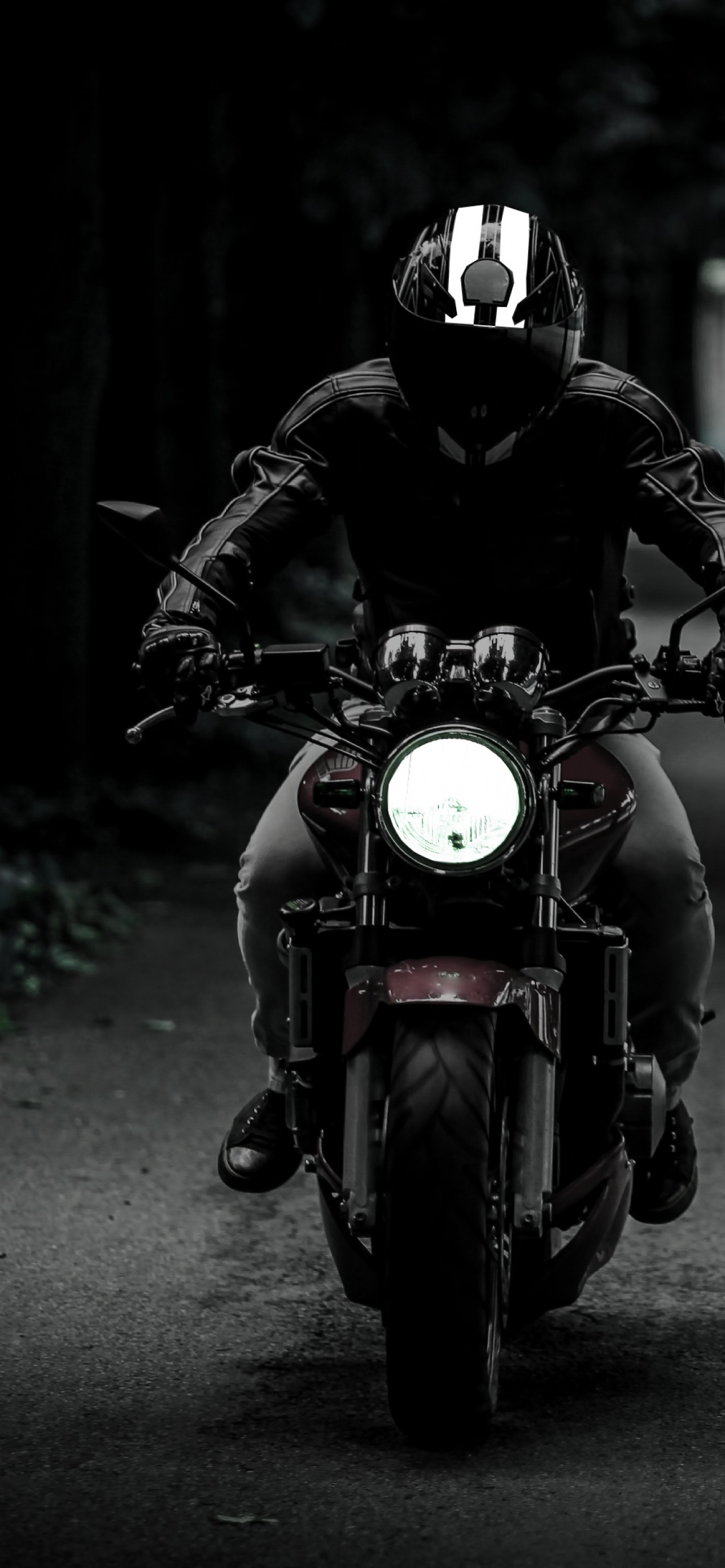 Biker Wallpaper 4K, Dark, Motorcycle, Road