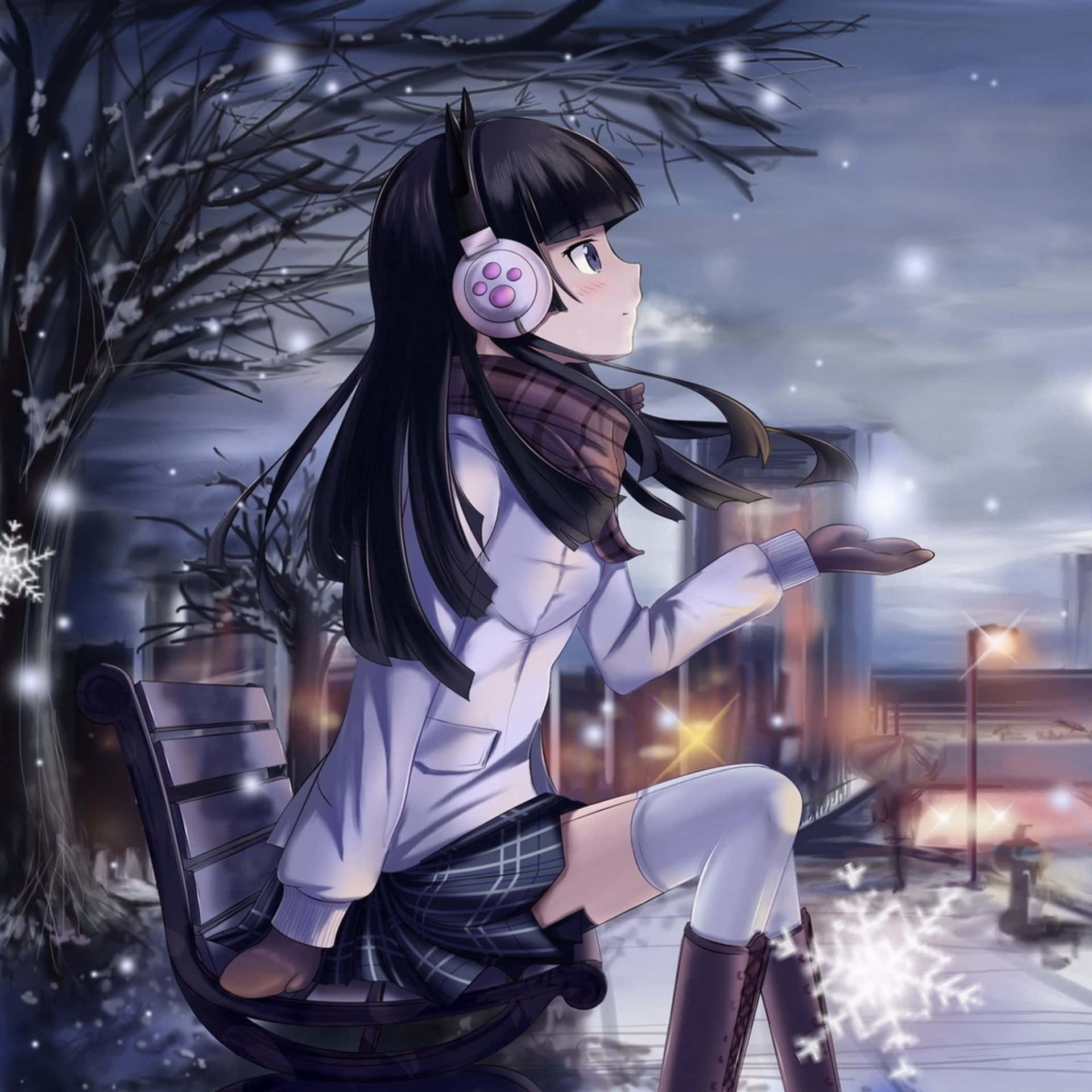 Download Dramatic Anime School Girl At Winter IPad Wallpaper