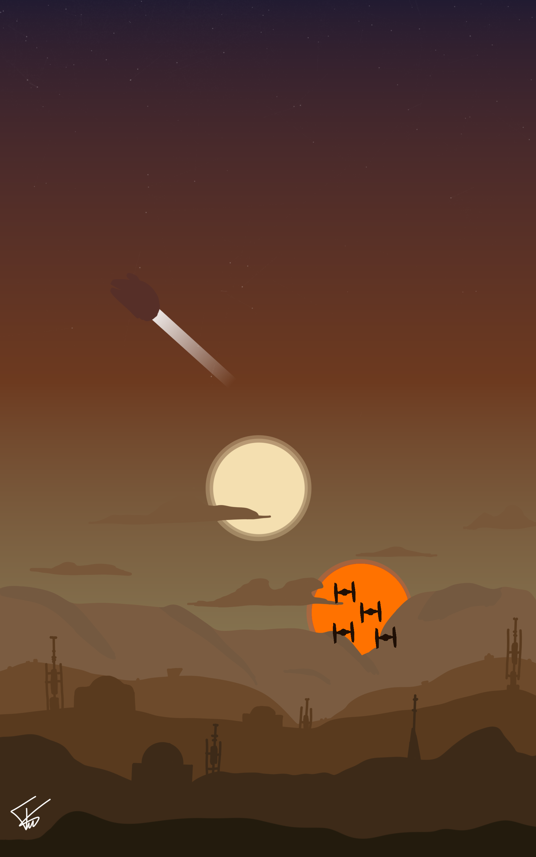 I've Made More Star Wars Theme Paintings. I Kinda Like This Style.should I Keep Doing Other Planets Scenes?