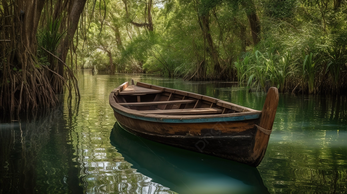 Small Boat Floating In A Beautiful River Background, Bote Picture Background Image And Wallpaper for Free Download