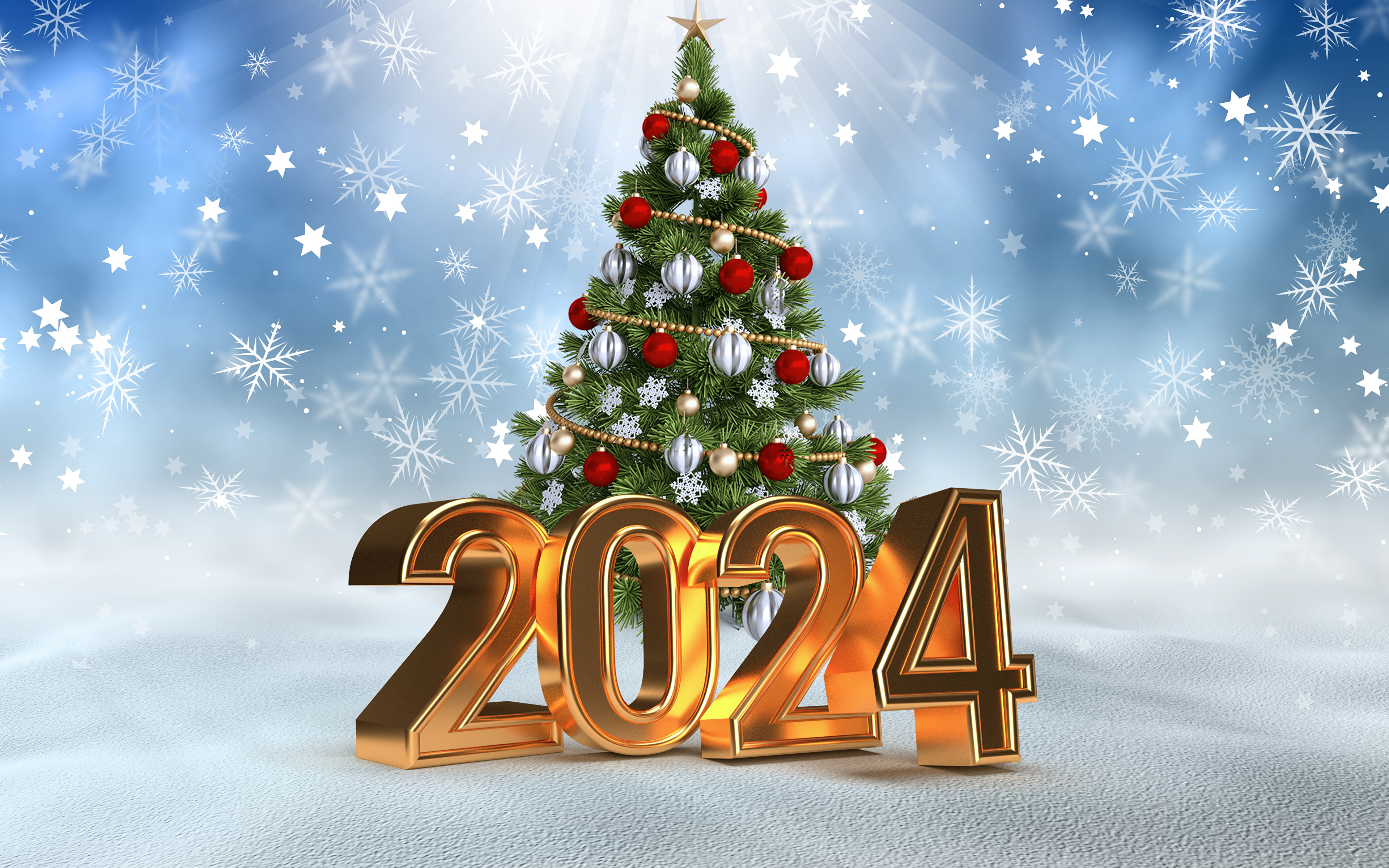 Photo 2024 New year Snowflakes Christmas tree 3840x2400