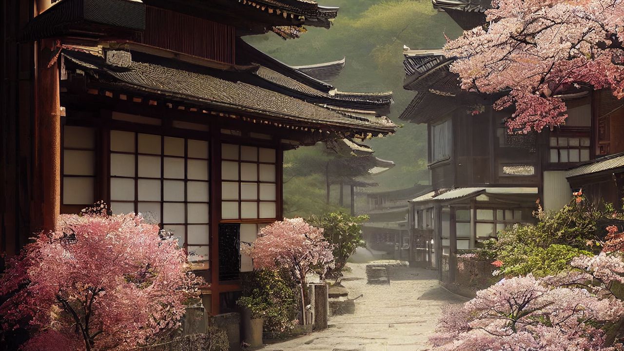 Wallpaper pagodas, sakura, japan, art hd, picture, image