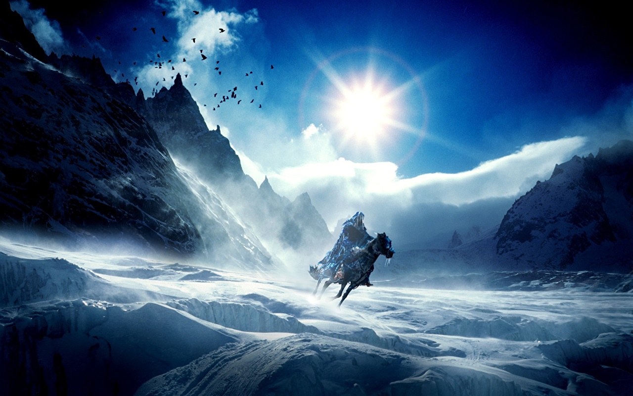 Wallpaper warrior Fantasy mountain Sky Snow landscape photography