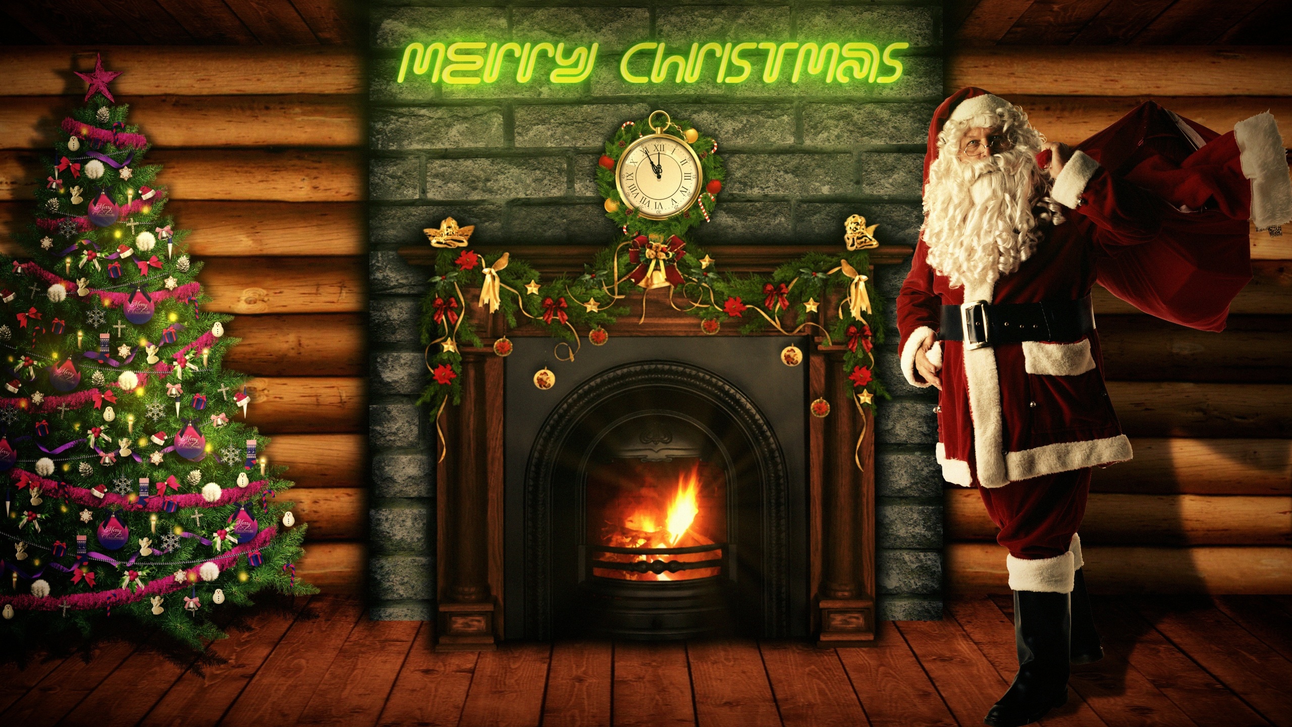 HD desktop wallpaper: Christmas, Holiday, Christmas Tree, Santa, Chimney, Merry Christmas download free picture