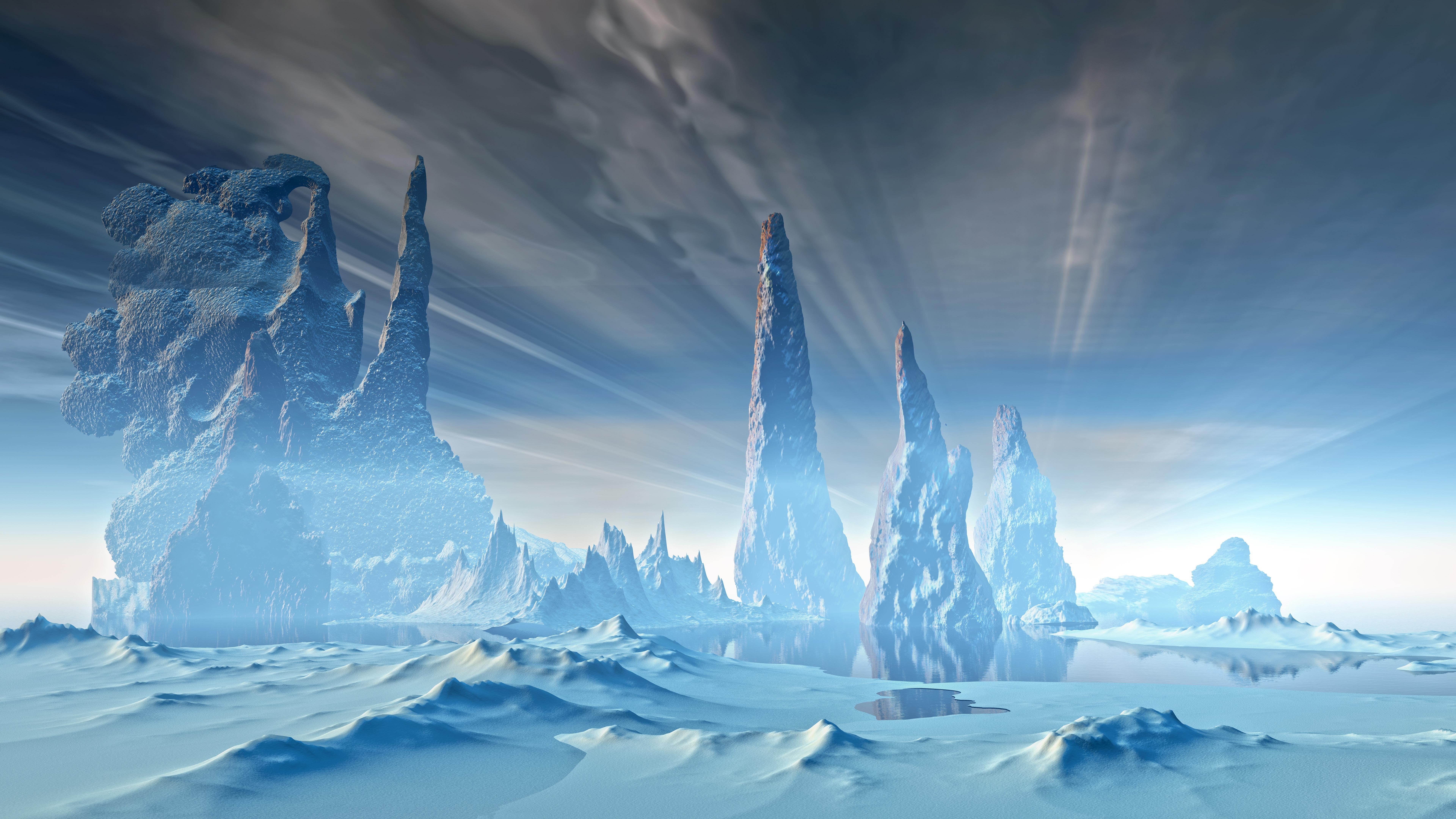 winter, freezing, 8K, arctic, fantasy landscape, fantasy art, scifi, science fiction, artwork HD Wallpaper