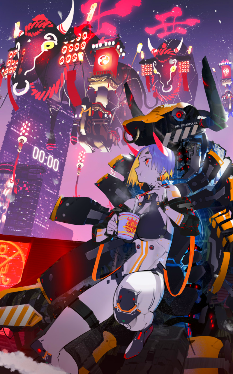 Anime City, Cyberpunk, 800x1280 Phone HD Wallpaper