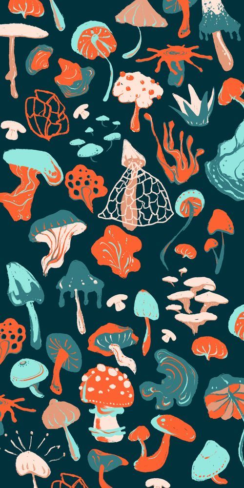 Mushroom Pattern (blue) iPhone Case by Mary Metzger 11 Case. Art wallpaper, Hippie wallpaper, Mushroom wallpaper