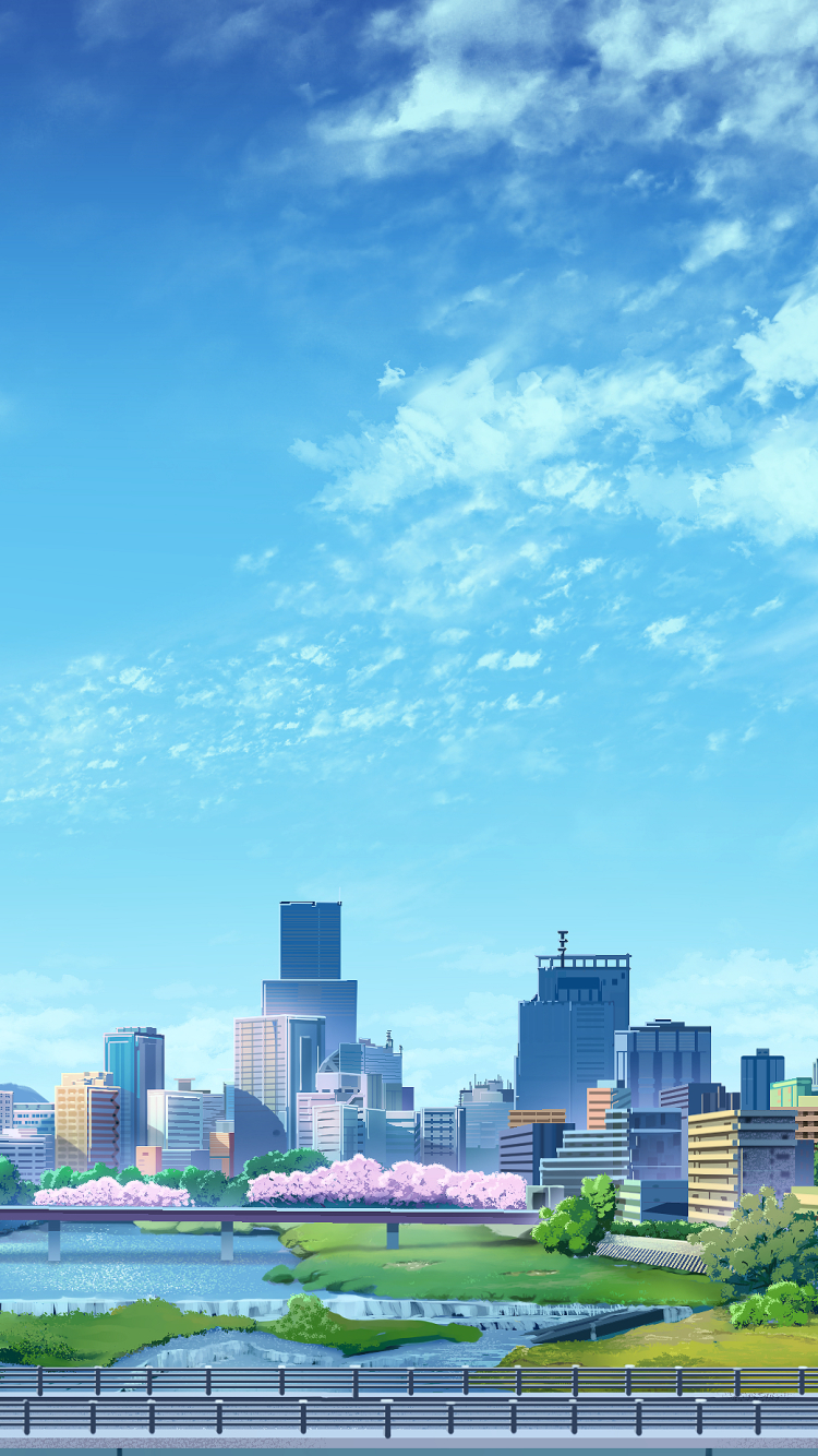 Building Sky Anime City Phone Wallpaper