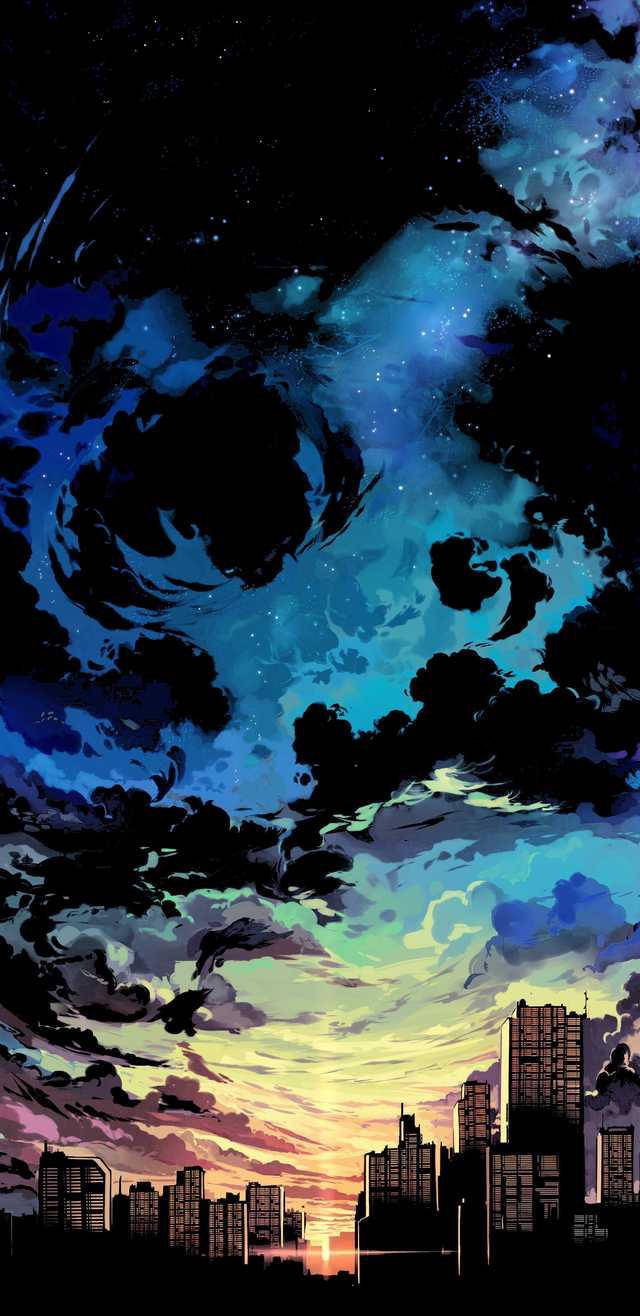 Download Aesthetic Anime Black Clouds Over City Phone Wallpaper