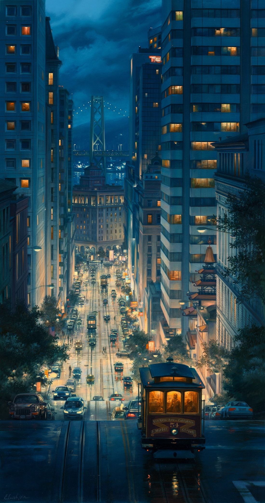 Sparkling Paintings of San Francisco Showcase the Beauty of the “City by the Bay”. City painting, Abstract city, Anime scenery