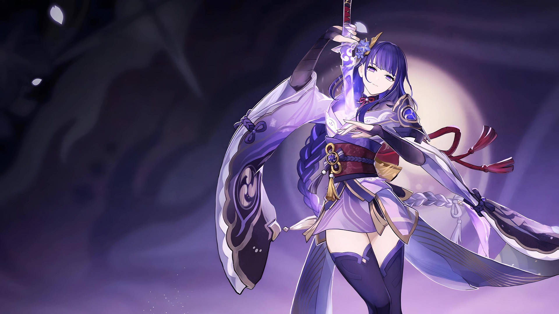 Download Raiden Shogun On Blurry Scrim Wallpaper