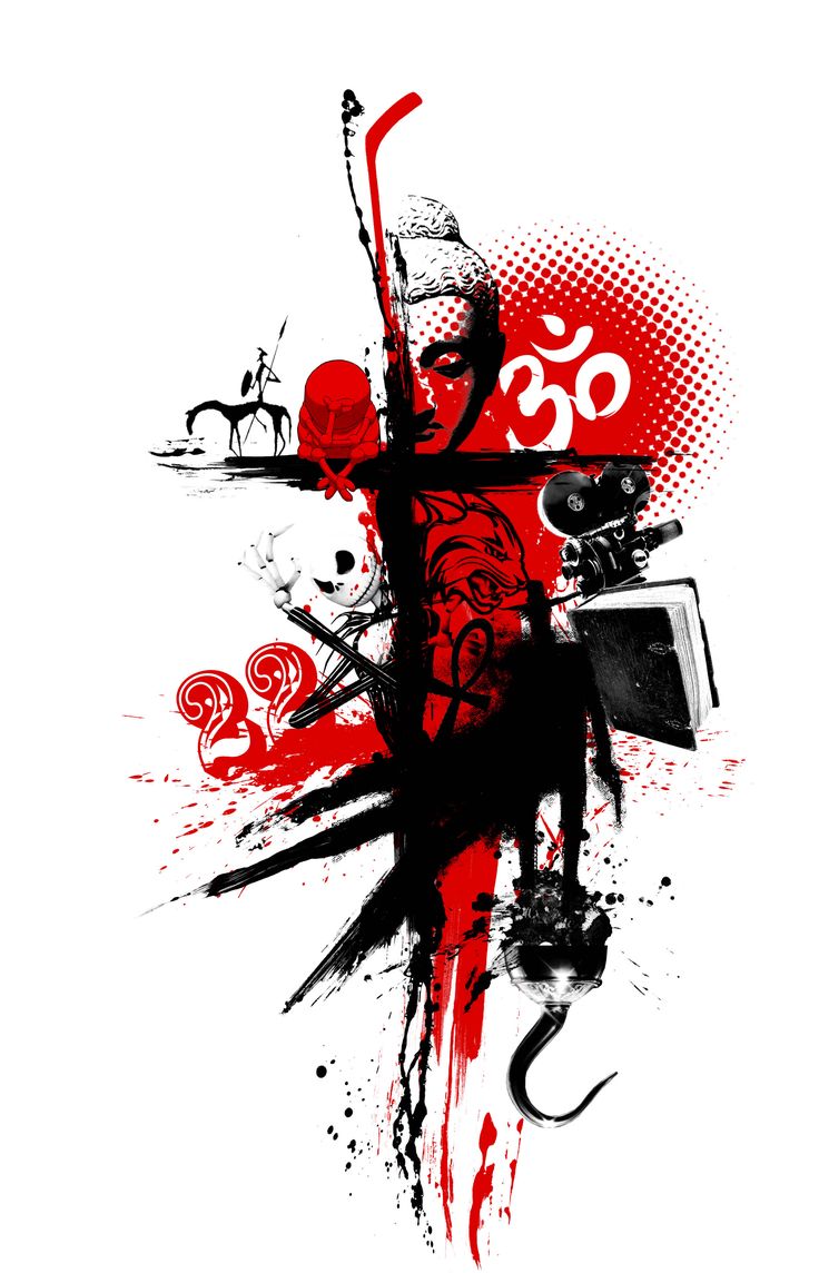 Trash tattoo design with selected elements. Abstraktes tattoo, Trash polka tattoo vorlagen, Trash polka