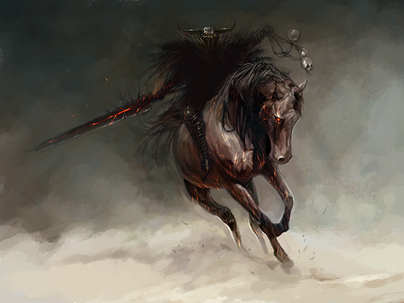 Picture Horses Swords Warriors Run Fantasy