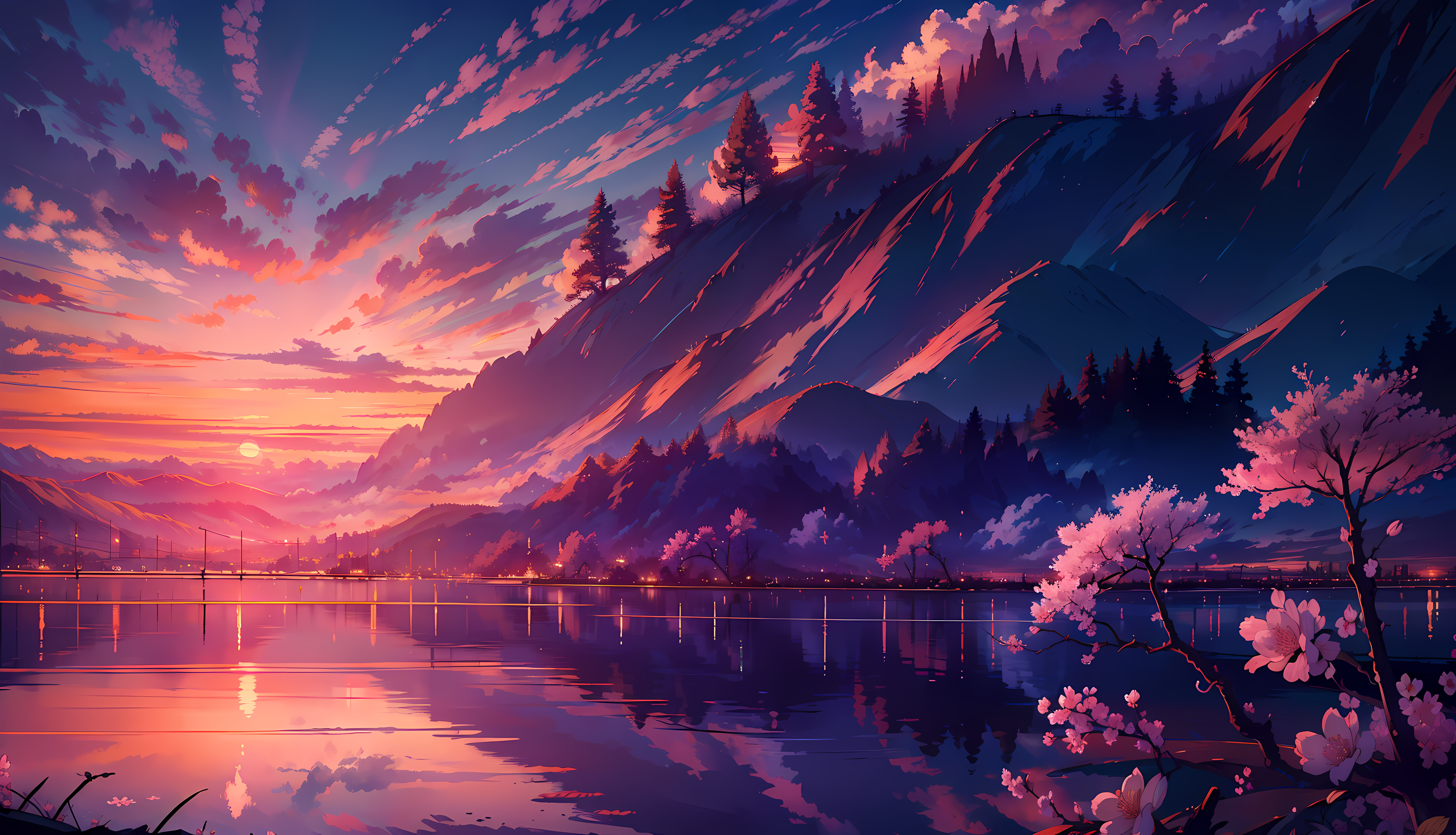 Japan anime scenery wallpaper featuring beautiful pink cherry trees and  Mount Fuji in the background Stock Illustration | Adobe Stock
