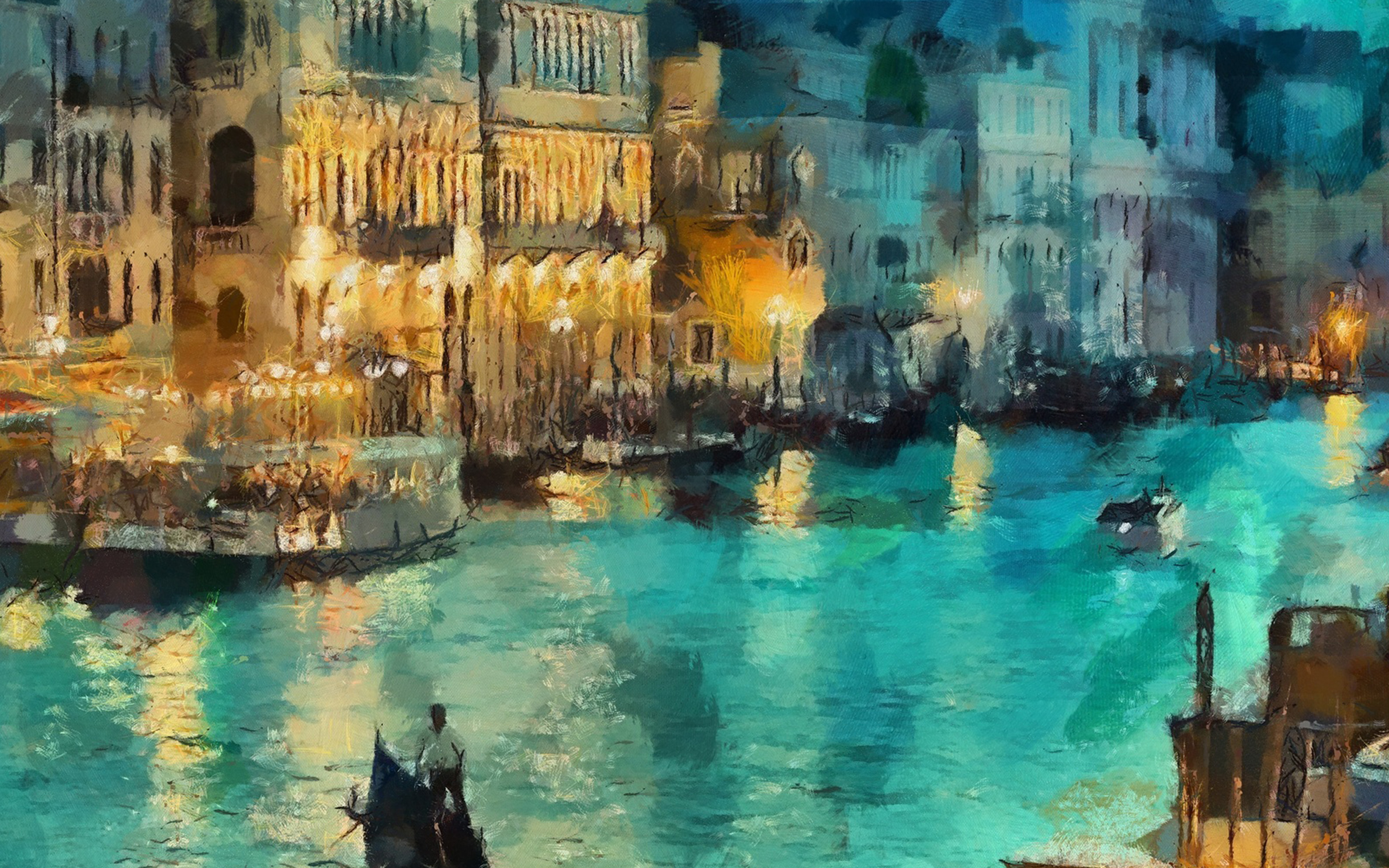 Art Classic Painting Water Lake Night