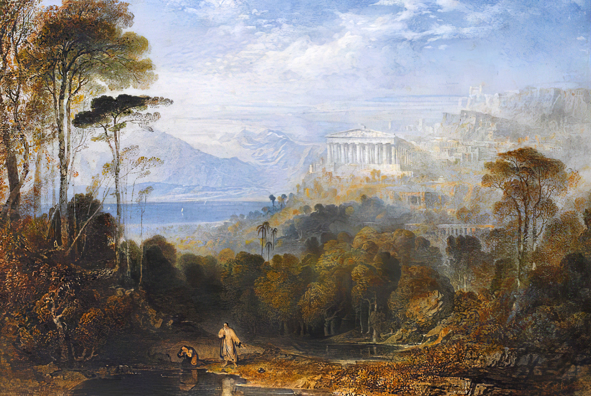 John Martin Classic Art Painting Classical Art Diogenes Throwing Away His Cup Artwork Trees Wallpaper:1900x1272