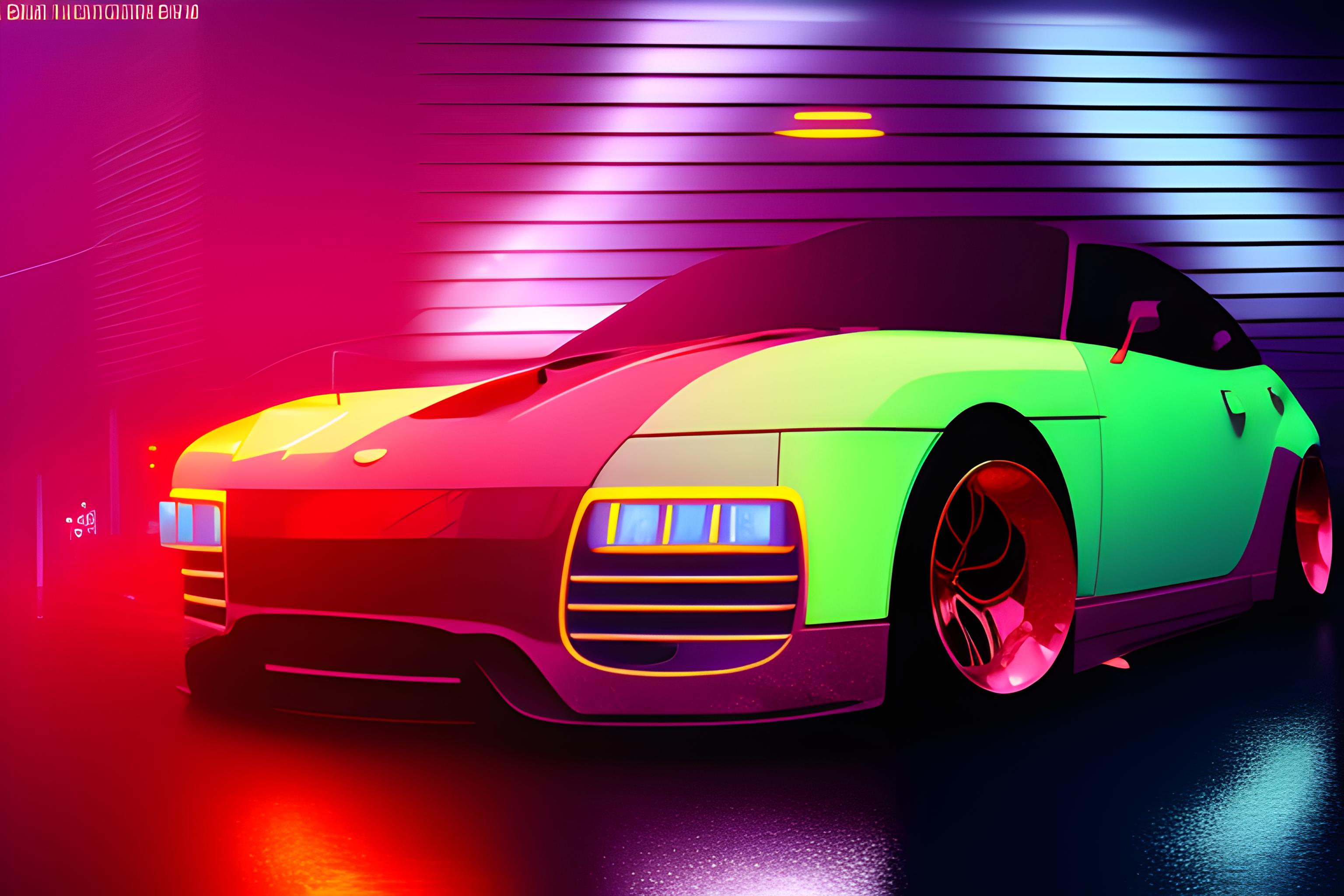 sports car in rainy neon city, epic, cinematic