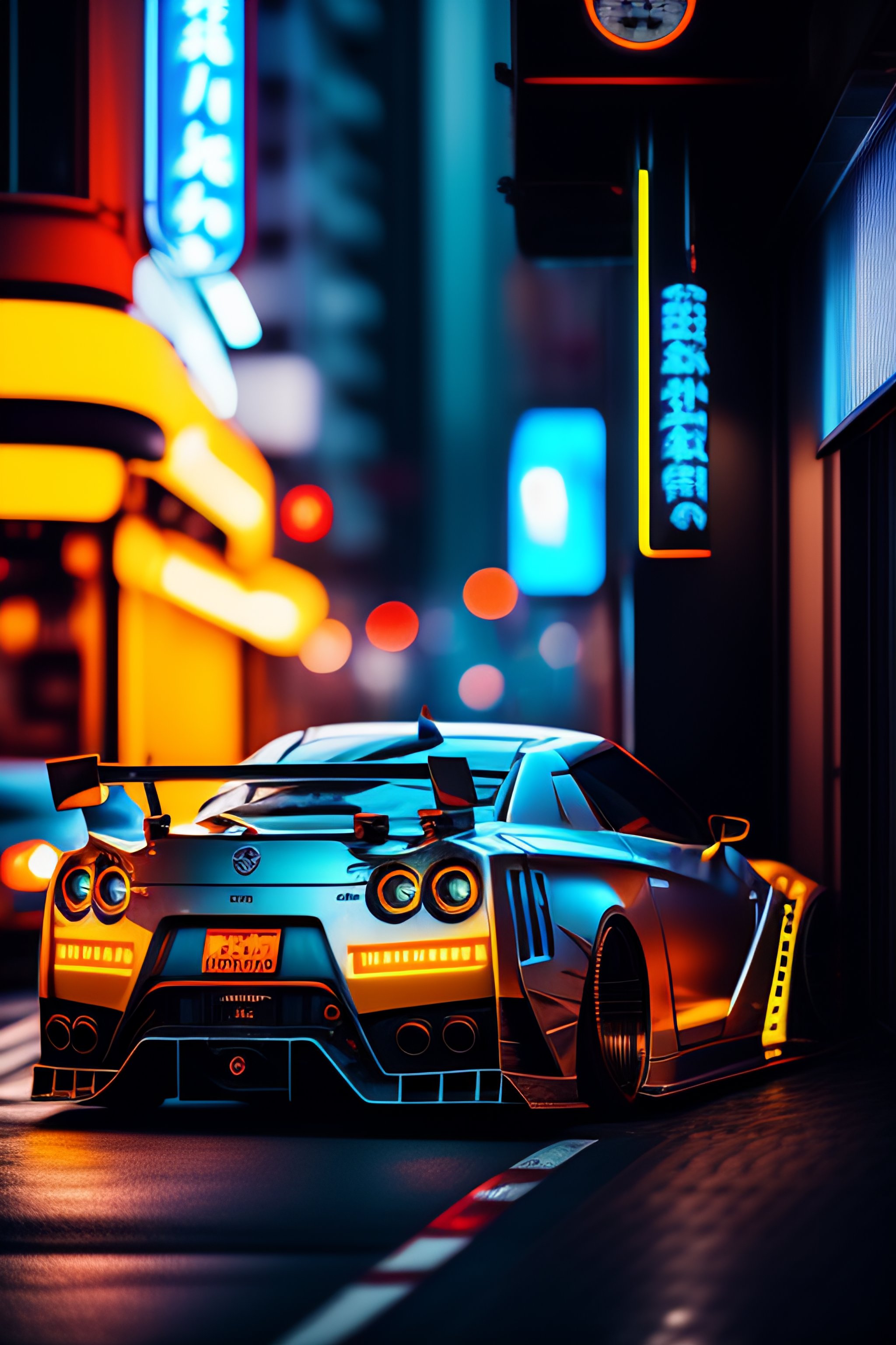 Car Ai Art Vertical Licence Plates Taillights City Lights City Wallpaper:2048x3072