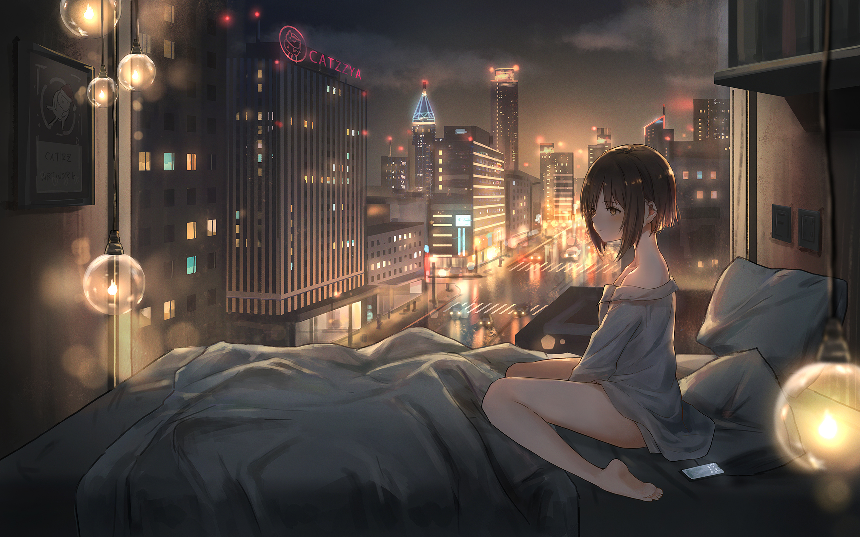 Anime Girl City Lights 4k