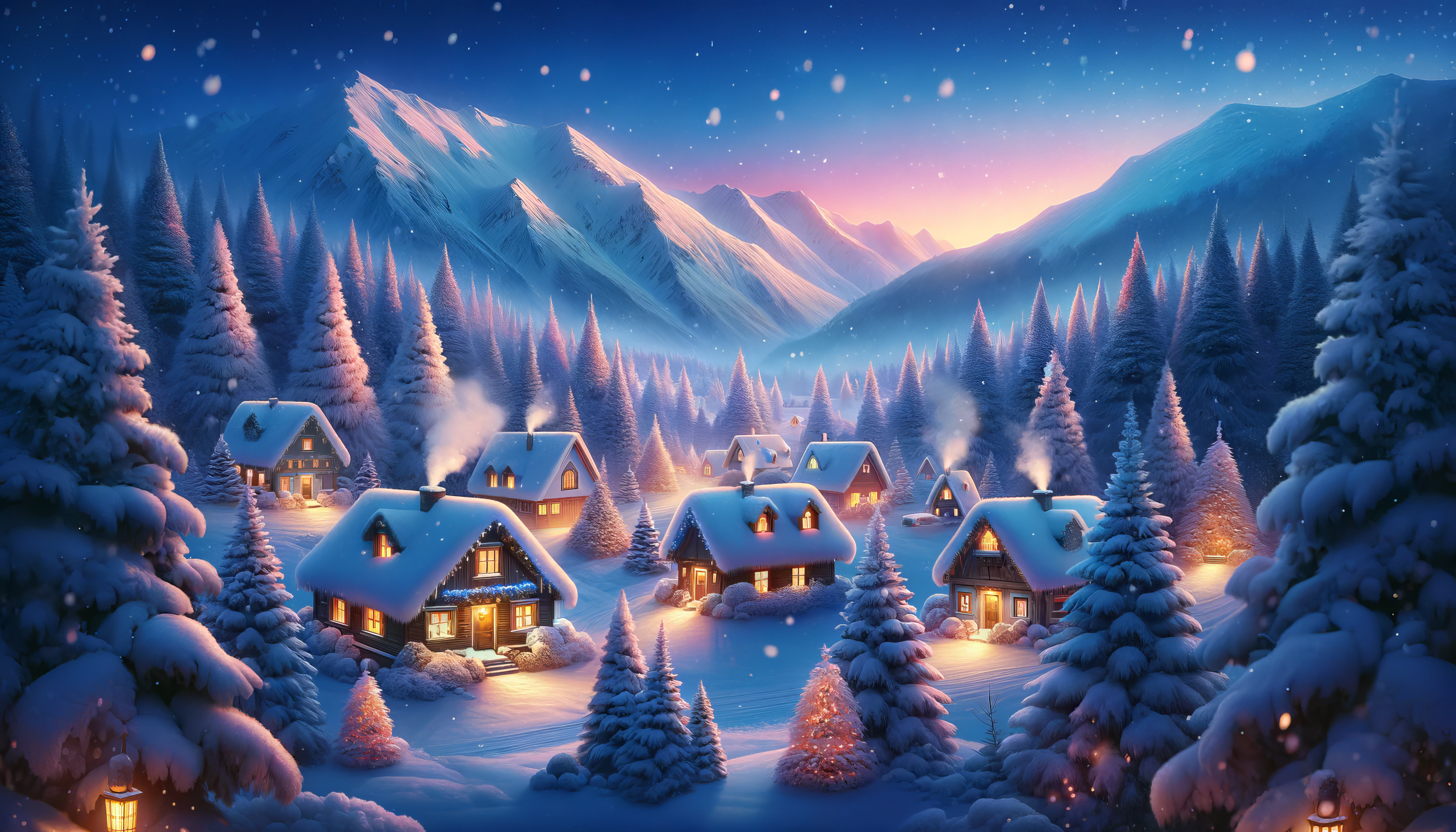 Enchanting Winter Wonderland Village HD Wallpaper