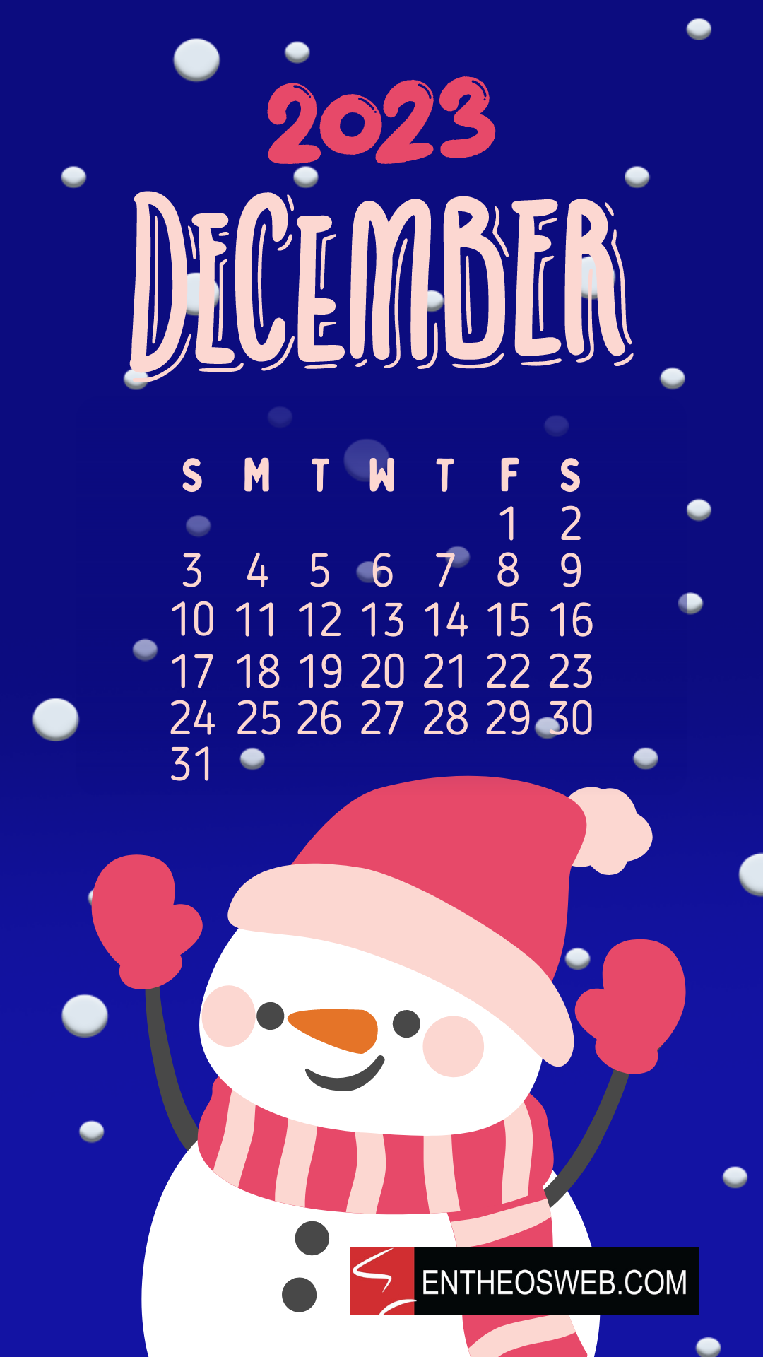 December 2023 Calendar Phone Wallpaper