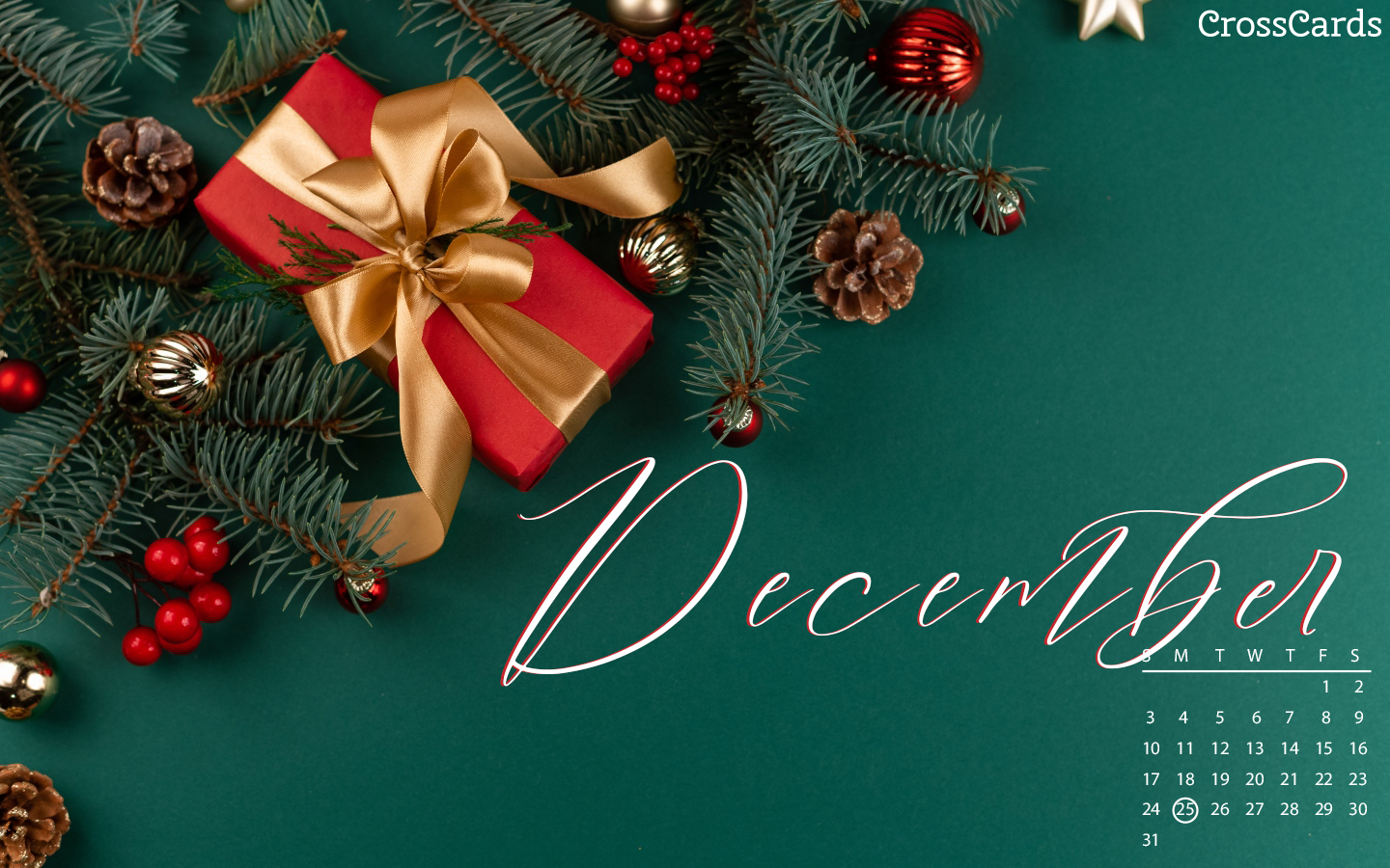 December 2023 Gift Desktop Calendar- Free December Wallpaper