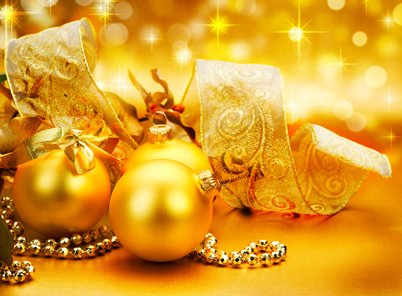 Image Christmas Gold color Balls Ribbon