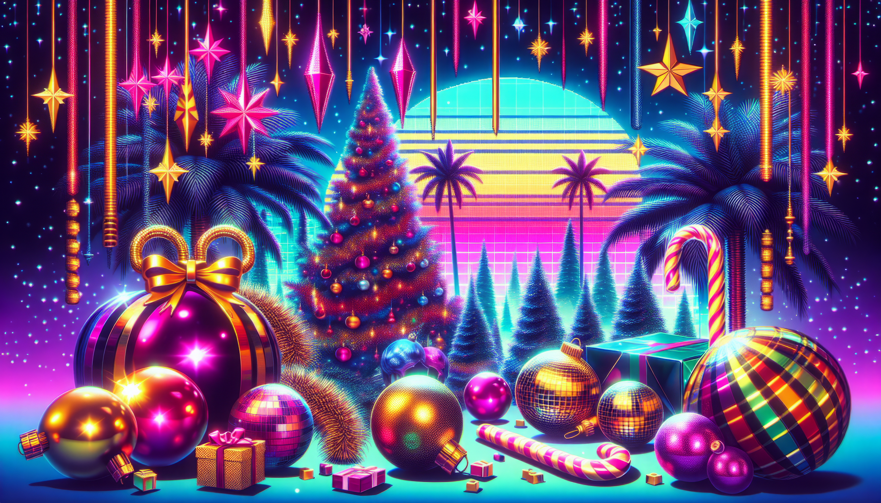 Vibrant Retro Christmas Wallpaper