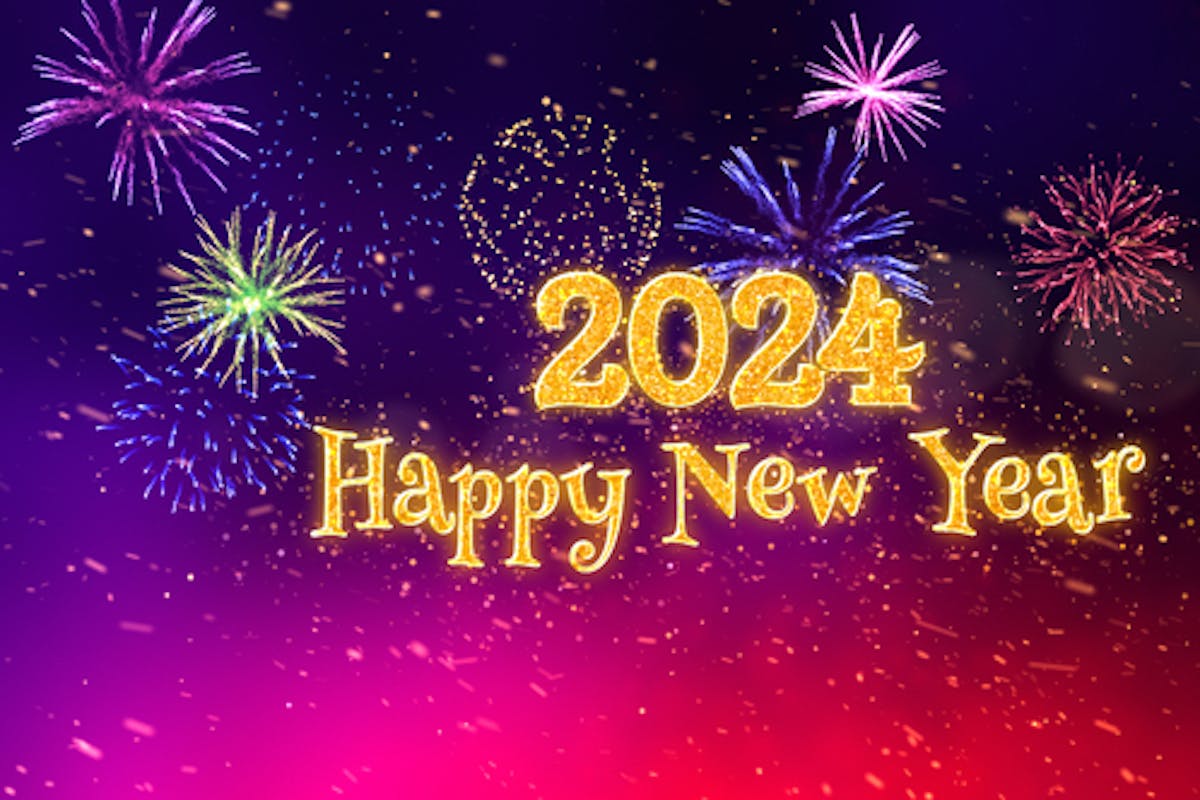 Happy New Year 2024 Greetings With Fireworks, Background Motion Graphics ft. blasts & christmas