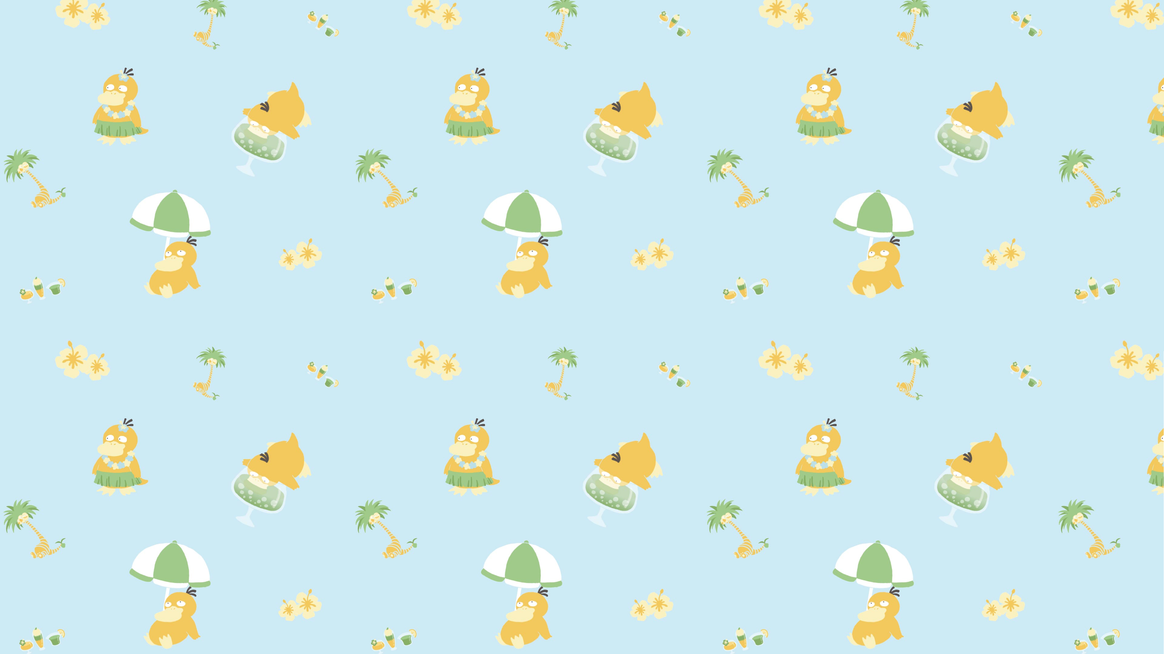 Pokémon, pattern, 4K, Psyduck (Pokemon), simple background, minimalism, animex2160 Wallpaper
